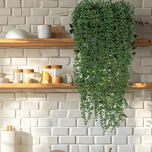 Miniatura 7 de 10 plantas colgantes artificiales para suculentas, cadena de perlas falsas, plantas verdes, 27.6 in de largo, planta colgante de plástico para