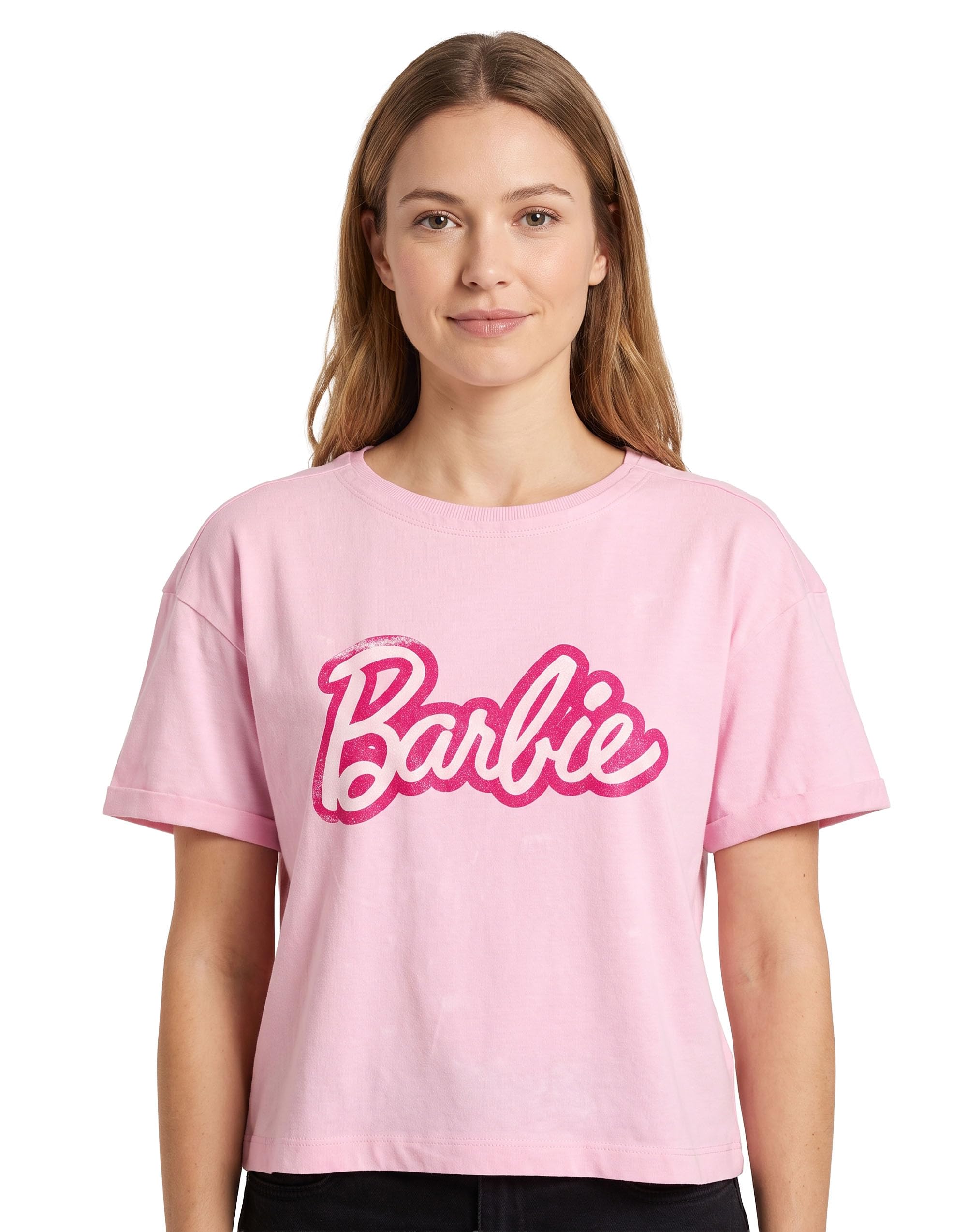 Barbie Women's Pink Cropped T-Shirt For | Fashion Doll Retro Logo Crop Top Fashionista Clothing Merchandise Medium