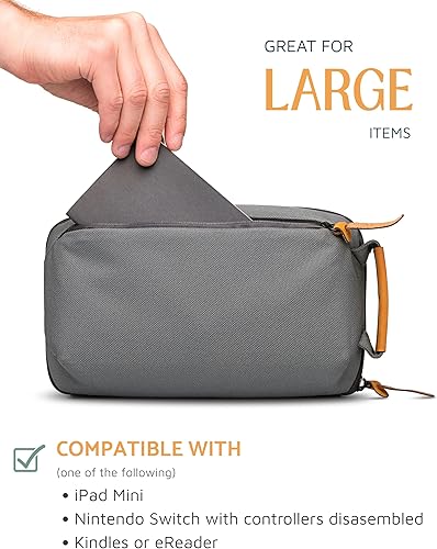 Vista 23 de Tech Bag Organizer - Pequeña bolsa organizadora de artículos electrónicos para viajes, funda de viaje premium con detalles de cuero, bolsillo