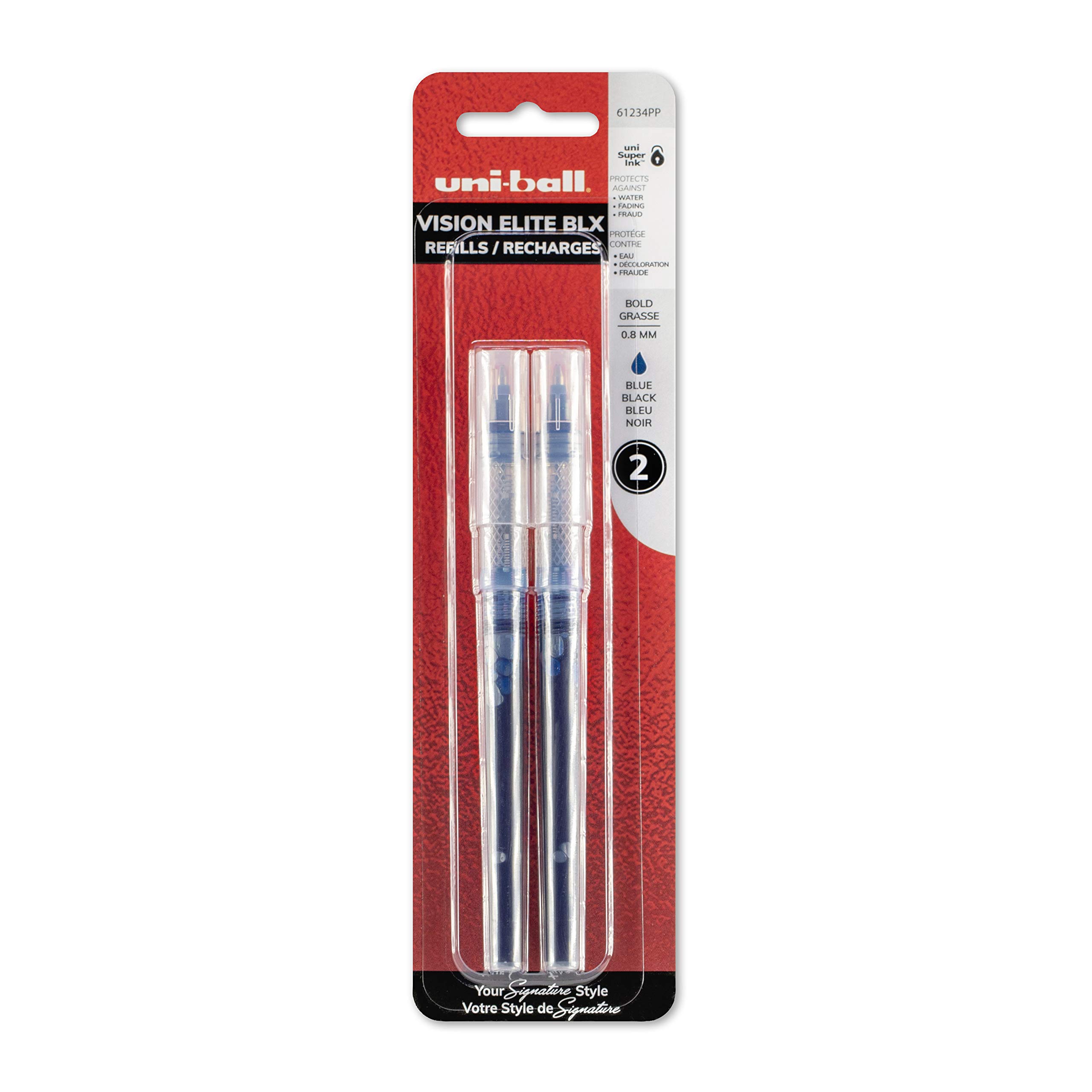 Uni-Ball Elite BLX Series Stick Rollerball Pens, Bold Point, Assorted Colored/Black Ink, Pack of 2
