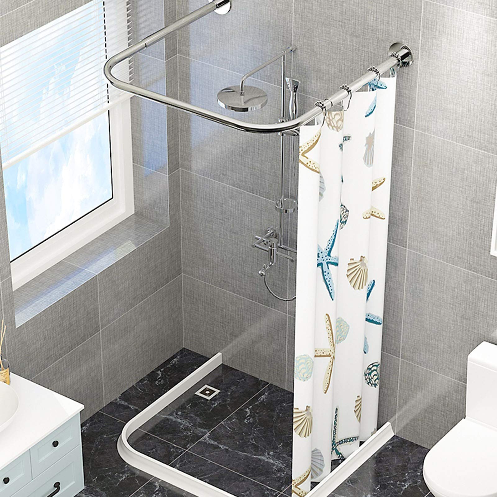 Estensibile Asta per Tenda da Doccia a Forma di U Bastone Tenda Doccia Angolare Regolabile Bastoni in Acciaio Inossidabile per Bagno Angoli o Vasche 80×80×80