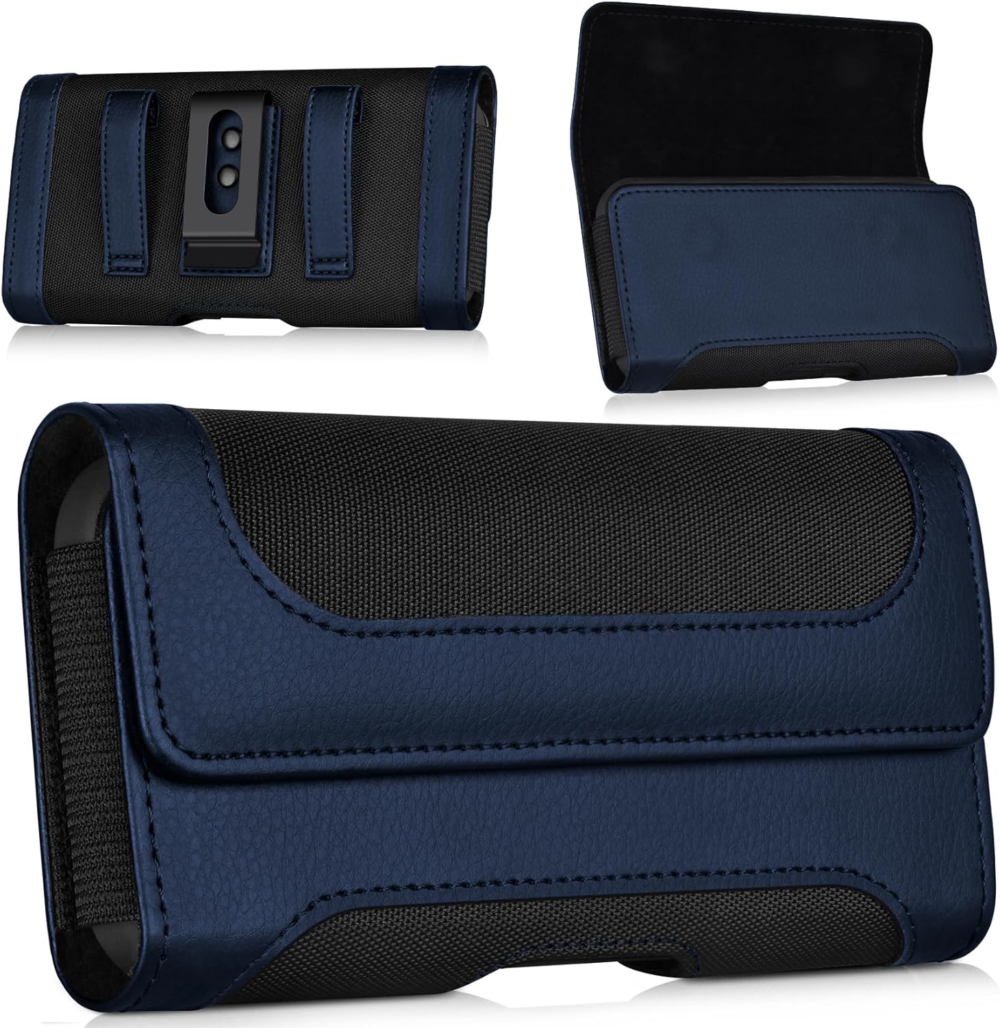 Phone Holster with Belt Clip Strong Magnetic Closure Nylon & Leather for Samsung Galaxy Ultra S25 S24 S23 S22 S21 S20 A17 A16 A15 A14 A13, XL-Black+Blue