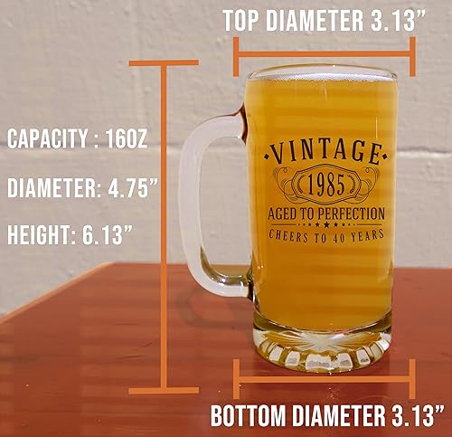 Miniatura 2 de Taza de cerveza de vidrio vintage de 16 onzas con estampado negro de 16 onzas, regalos de feliz cumpleaños 40 para hombres y mujeres, saludos a los