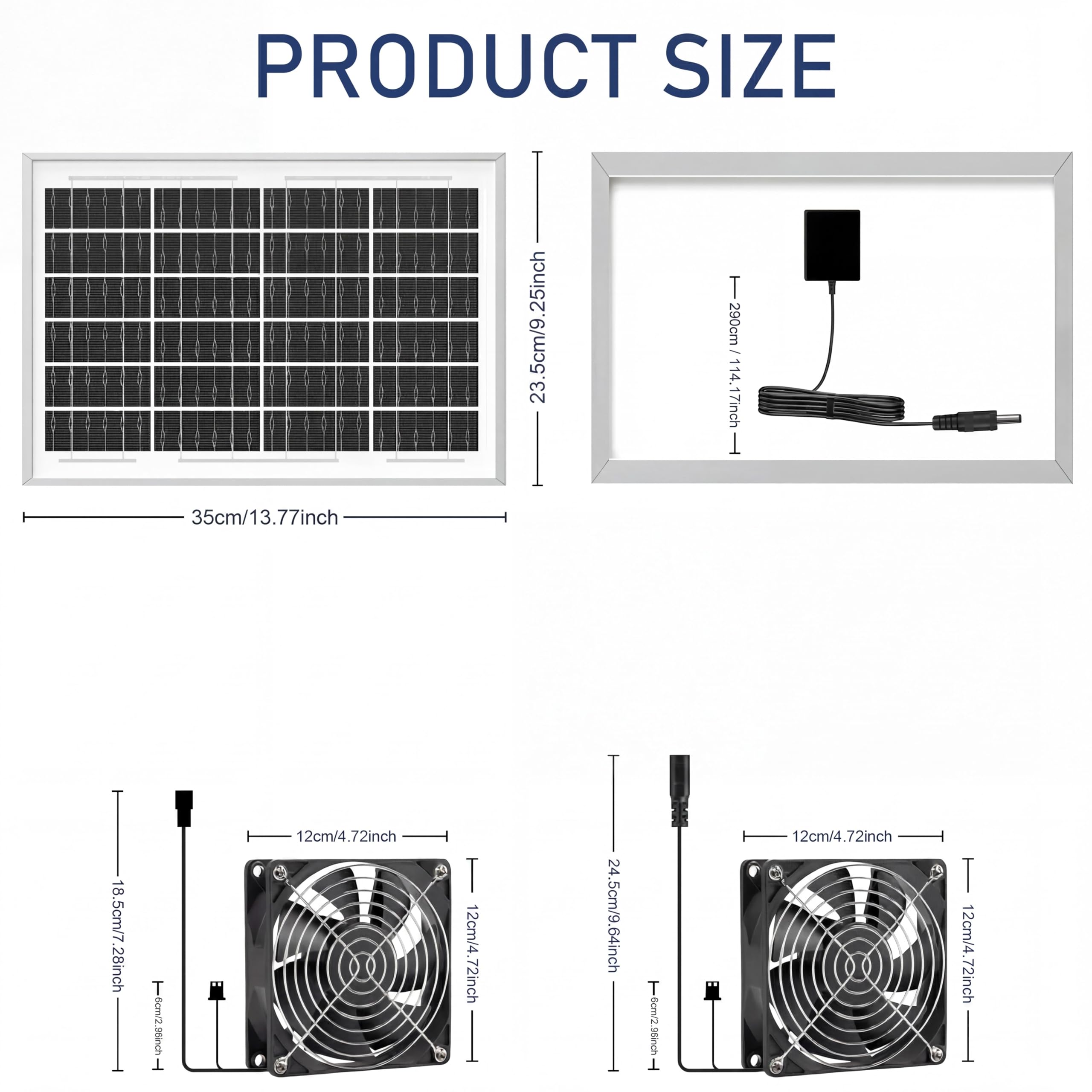 Kit di ventilatore ad energia solare da 17,72 pollici IPX7 a prova di intemperie, pannello solare da 22 W con 2 ventilatori impermeabili, ventilatore ad aspirazione o scarico per esterni