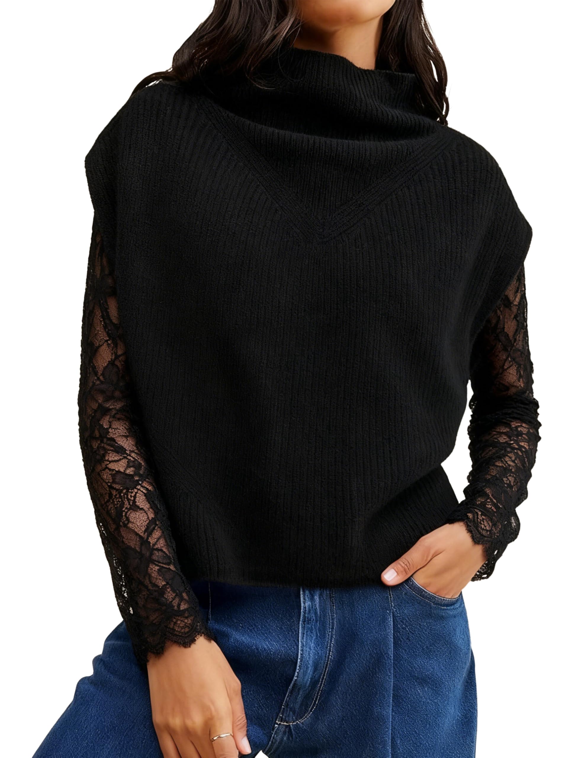 Womens Oversized Knit Sleeveless Sweater Vest High Neck Pullover Ribbed Top Casual Fall Layering Knitwear