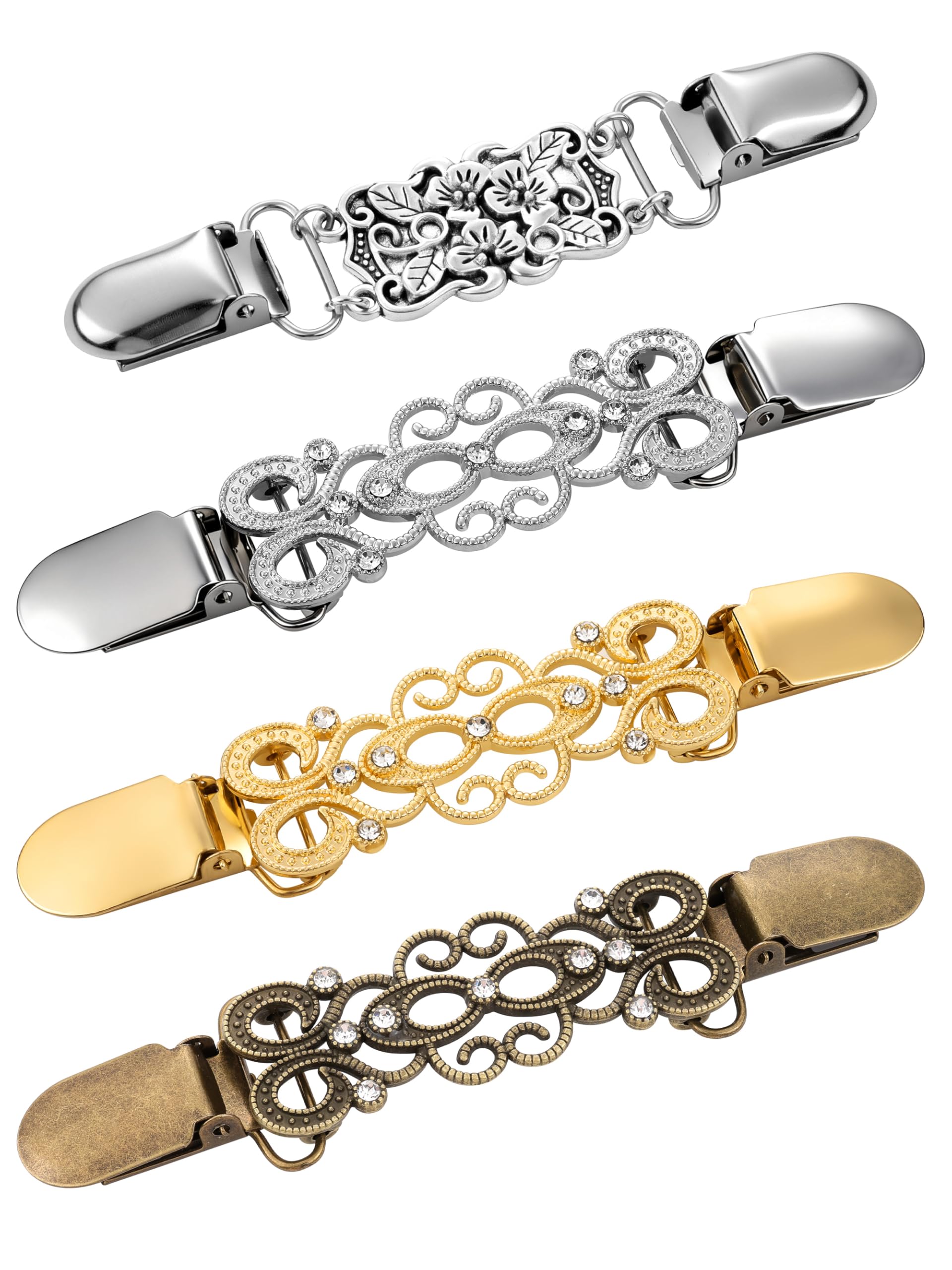 4 Pieces Vintage Dress Clips Retro Shirts Mitten Sweater Shawl Cardigan clothing Cinch Clips for Women & Girls