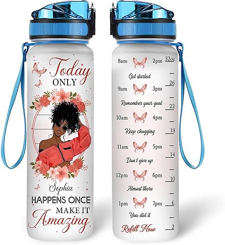 Vista 56 de Botella de agua motivacional personalizada de Gods Say You Are de 32 onzas, botella de agua con marcador de tiempo, regalos de mujer negra