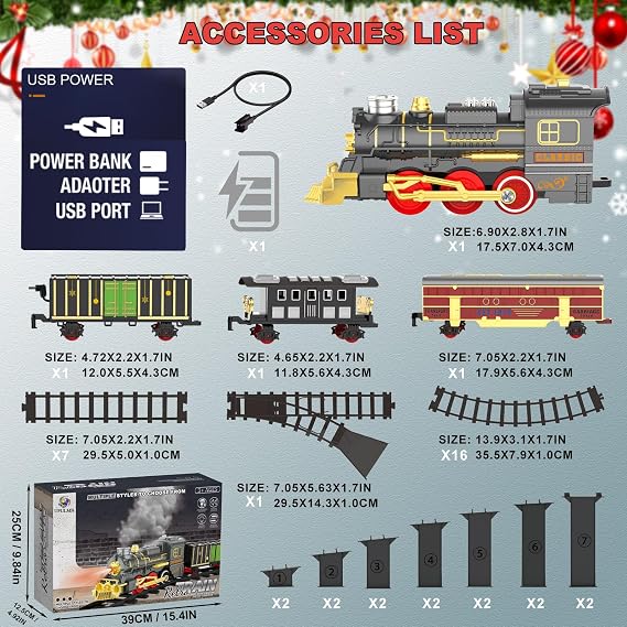 Electric Train Sets for Kids Christmas Train Toys Steam Locomotive Passenger Carriages Deluxe 2-Layer Track with Lights & Sounds(ON/Silent/OFF) Birthday Gifts for Boys Girls