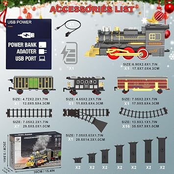 Electric Train Sets for Kids Christmas Train Toys Steam Locomotive Passenger Carriages Deluxe 2-Layer Track with Lights & Sounds(ON/Silent/OFF) Birthday Gifts for Boys Girls