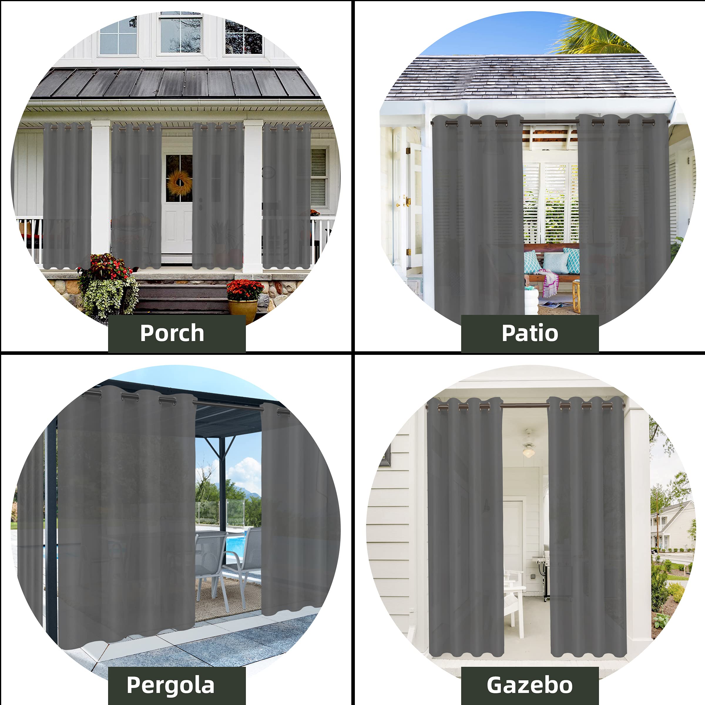 OutdoorLines Wasserdichte Vorhänge für drinnen und draußen | Ösenvorhang, UV-beständige Vorhänge für Pavillon, Veranda, Pergola, Grau, 380 x 213 cm, 1 Paneel
