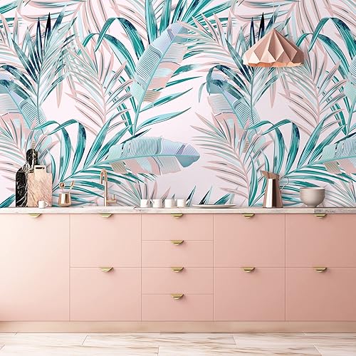 Miniatura 3 de Murwall Pink Leaf Wallpaper Tropical Leaf Wall Mural Exotic Colorful Summer Leaves Wallpaper