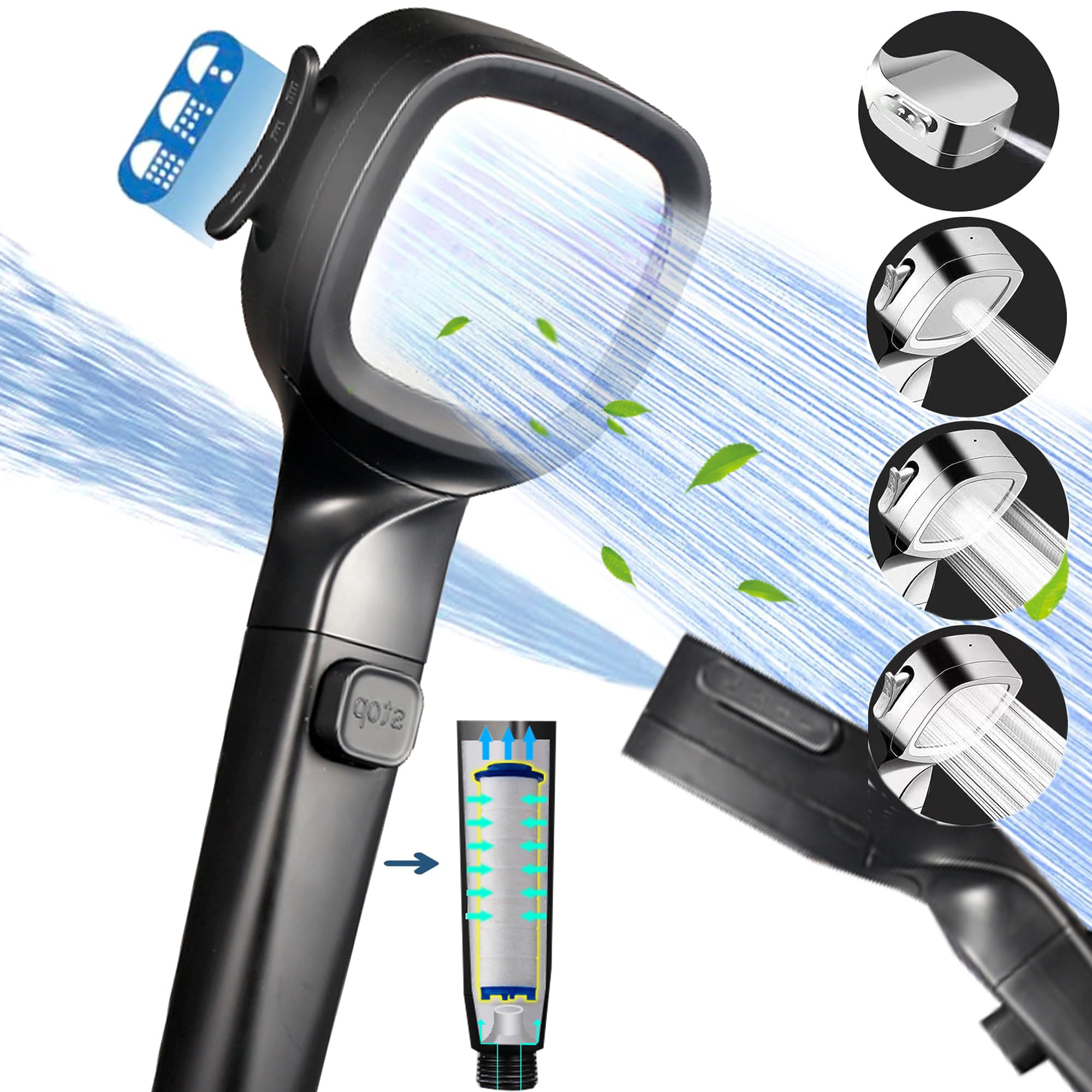 Pommeau de douche haute pression filtré ReeGee 4 modes l'excellence du jet sous faible pression