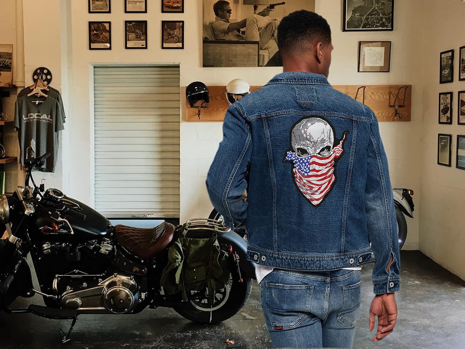 Ruthless Halfskull Patch 11.5" | Skeleton Embroidered American Flag Bandana Skull Patriotic Biker Emblem | Large Iron On - by Nixon Thread Co.