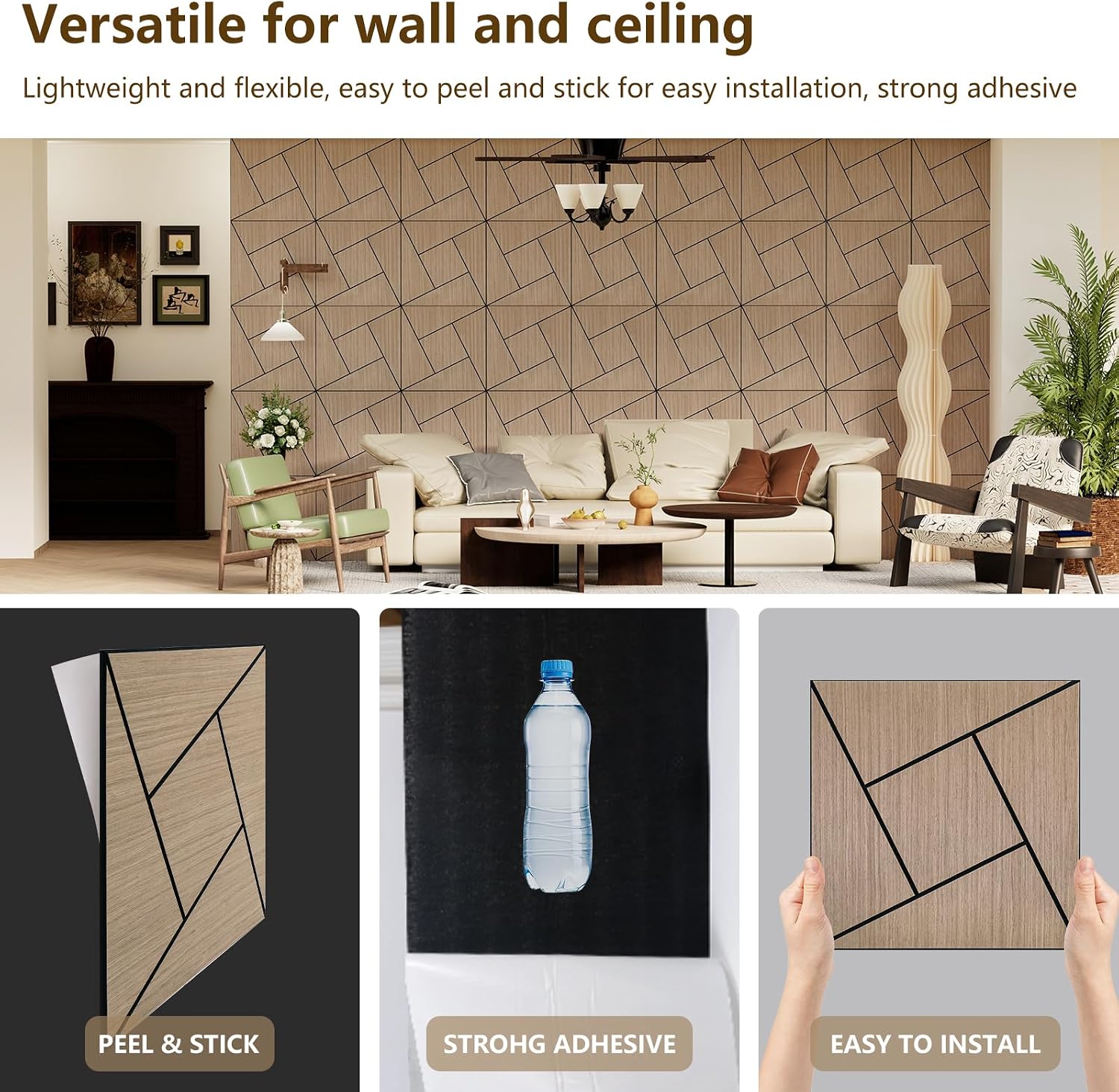 4 Packs Acoustic Wall Panels - Self-Adhesive 3D Wood Slat Wall Panel- Peel and Stick Sound Absorbing Panels for Noise Reducing - Feature Wall Decor for Home & Office