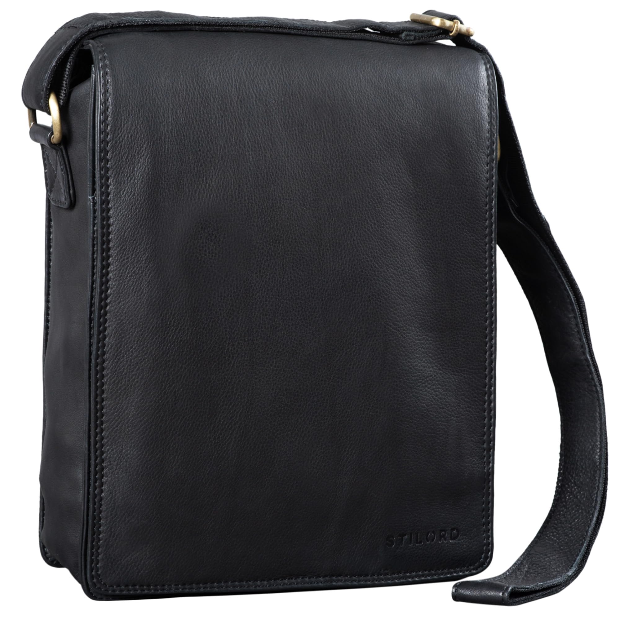 STILORD Lars Vintage Umhängetasche Leder Herren Hochformat für 13,3 Zoll Tablet MacBooks und iPad Schultertasche Herrentasche Messenger Bag Echtleder Farbe:schwarz