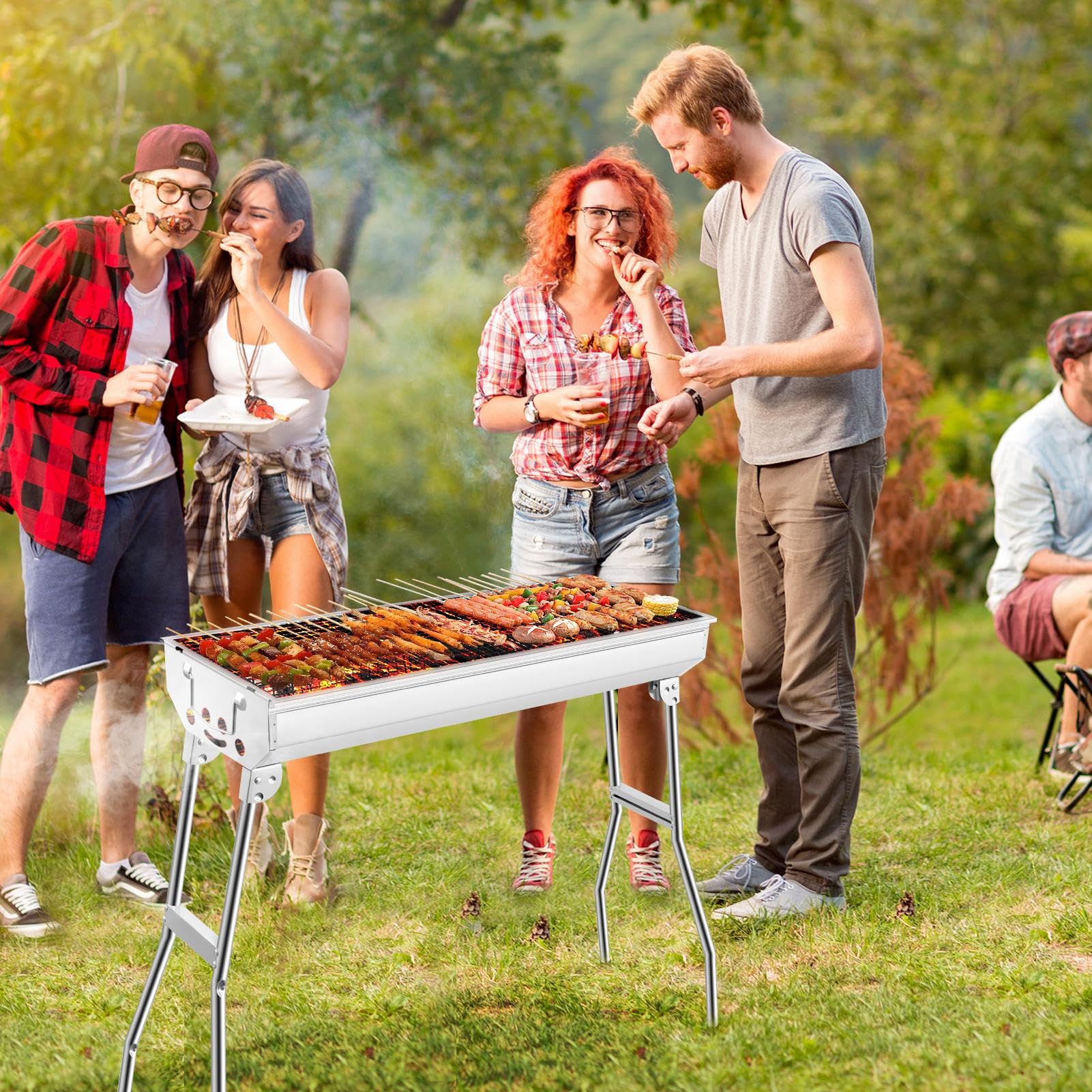 Barbecue a carbonella, portatile, pieghevole, per giardino, campeggio, terrazza, piccolo barbecue a carbonella, portatile, in acciaio inox, barbecue, carbone, carbonella, barbecue da campeggio