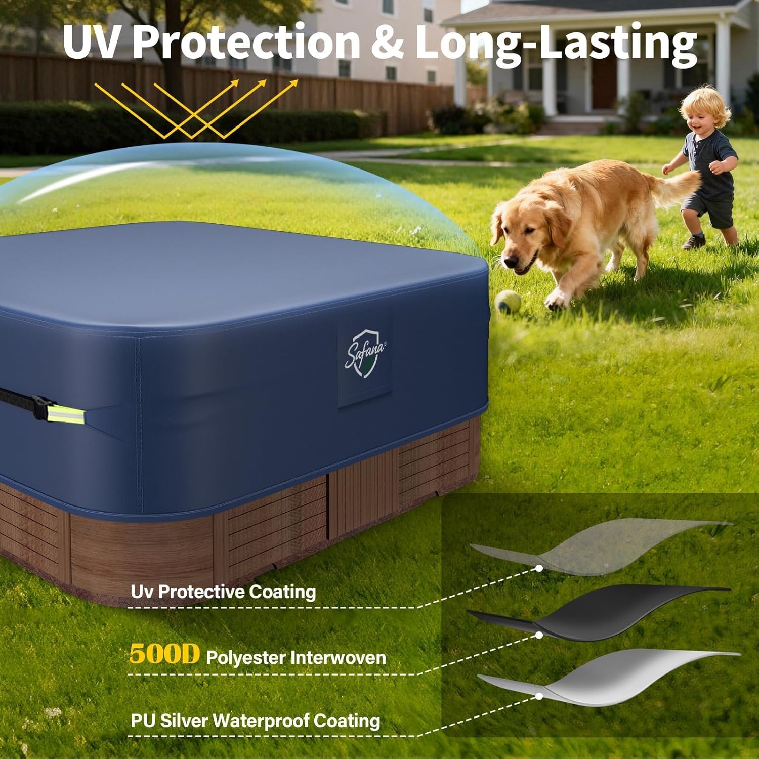 Safana Hot Tub Cover Protector 85 x 85 x 20 inch Square Hot Tub SPA Cover Cap Replacement Outdoor 500D Oxford Durable Windproof Waterproof Shelter Snug Fit, Blue