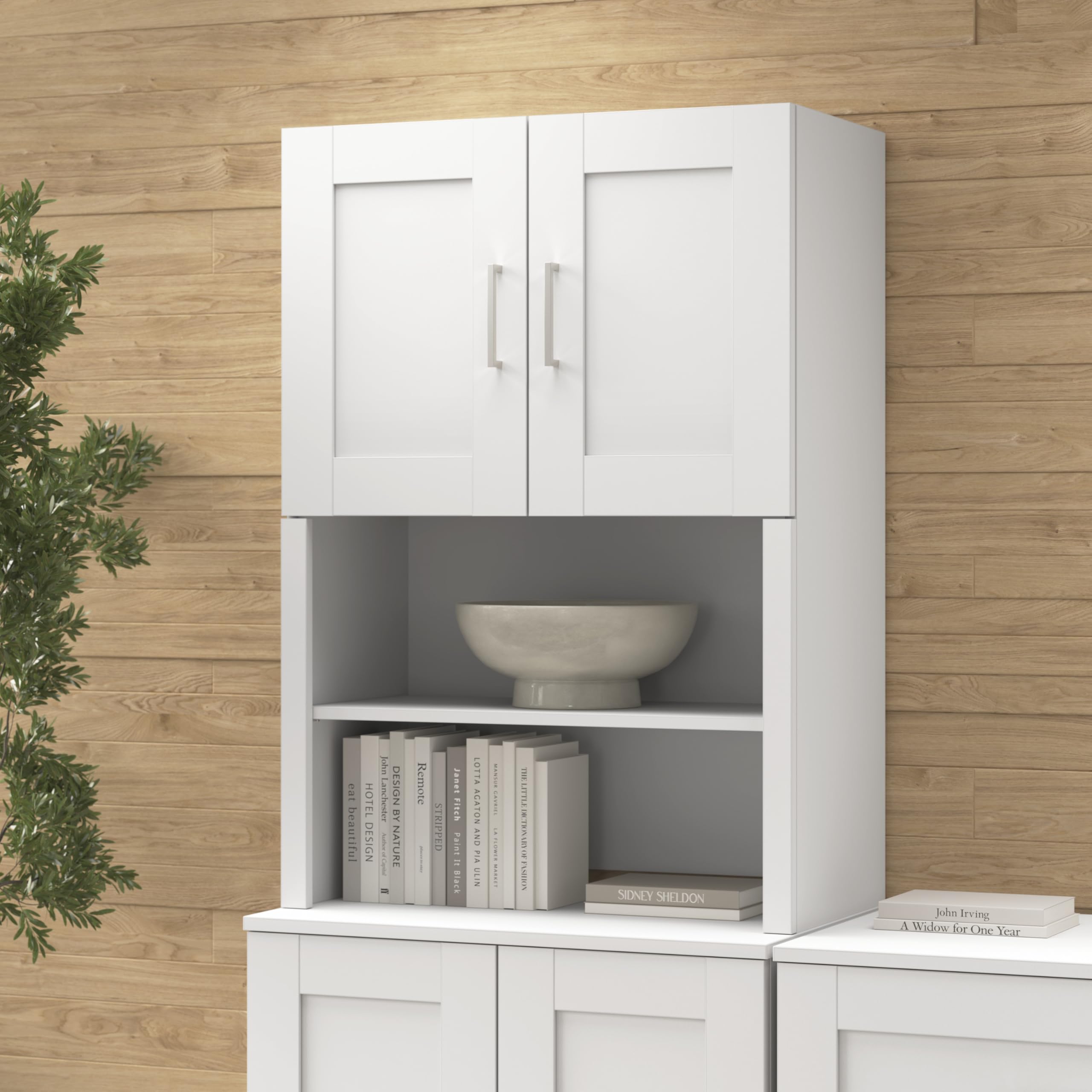 Bush Business Furniture Hampton Heights 30W Bookcase Hutch in White, Bookshelf Attachment for Home Office or Professional Workspace