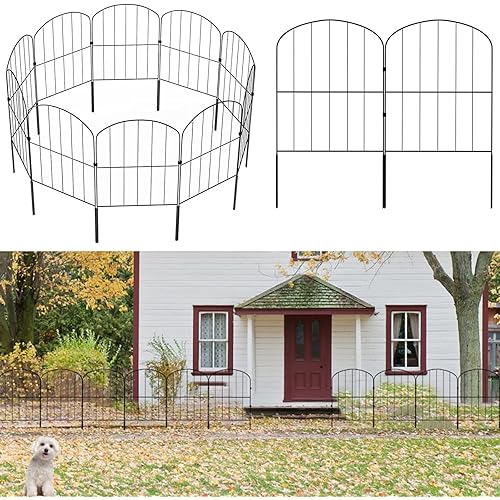 Decorative Garden Fence 10 Pack, Animal Barrier Fence, No Dig Fencing 24in (H) x 10ft (L) Metal Wire Panel Garden Fence Border, Dog Rabbits Ground Stakes Defence No Dig Fence for Outdoor Patio,10FT