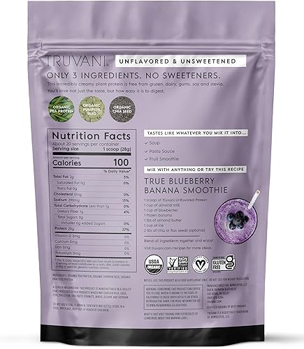 Miniatura 164 de TRUVANI – Polvo de proteína a base de plantas – Proteína orgánica certificada USDA en polvo, vegano, sin OMG, sin gluten