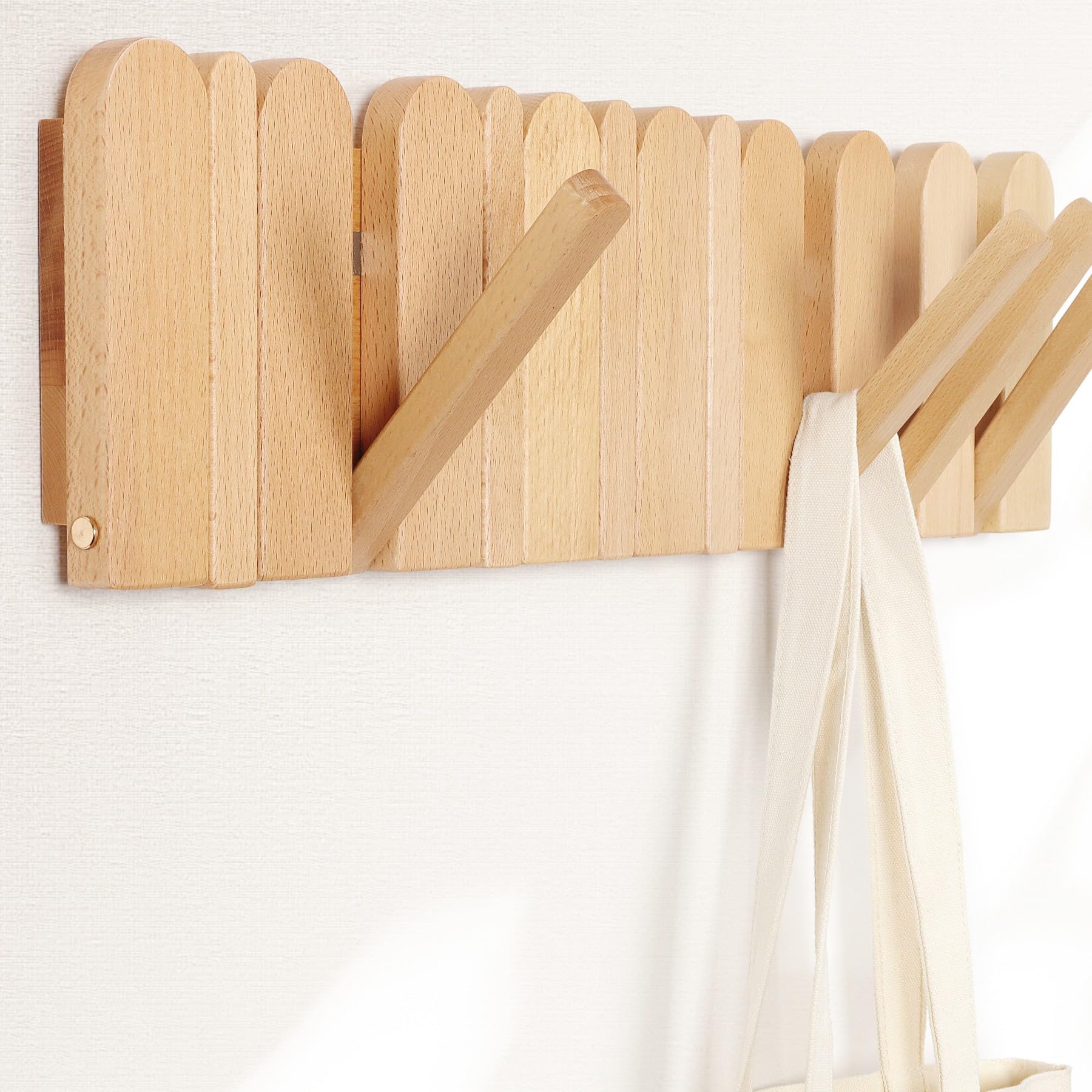 KINGSOW Wooden Coat Rack 8-Hooks: Flip-Down Modern Coat Hooks Wall Mounted