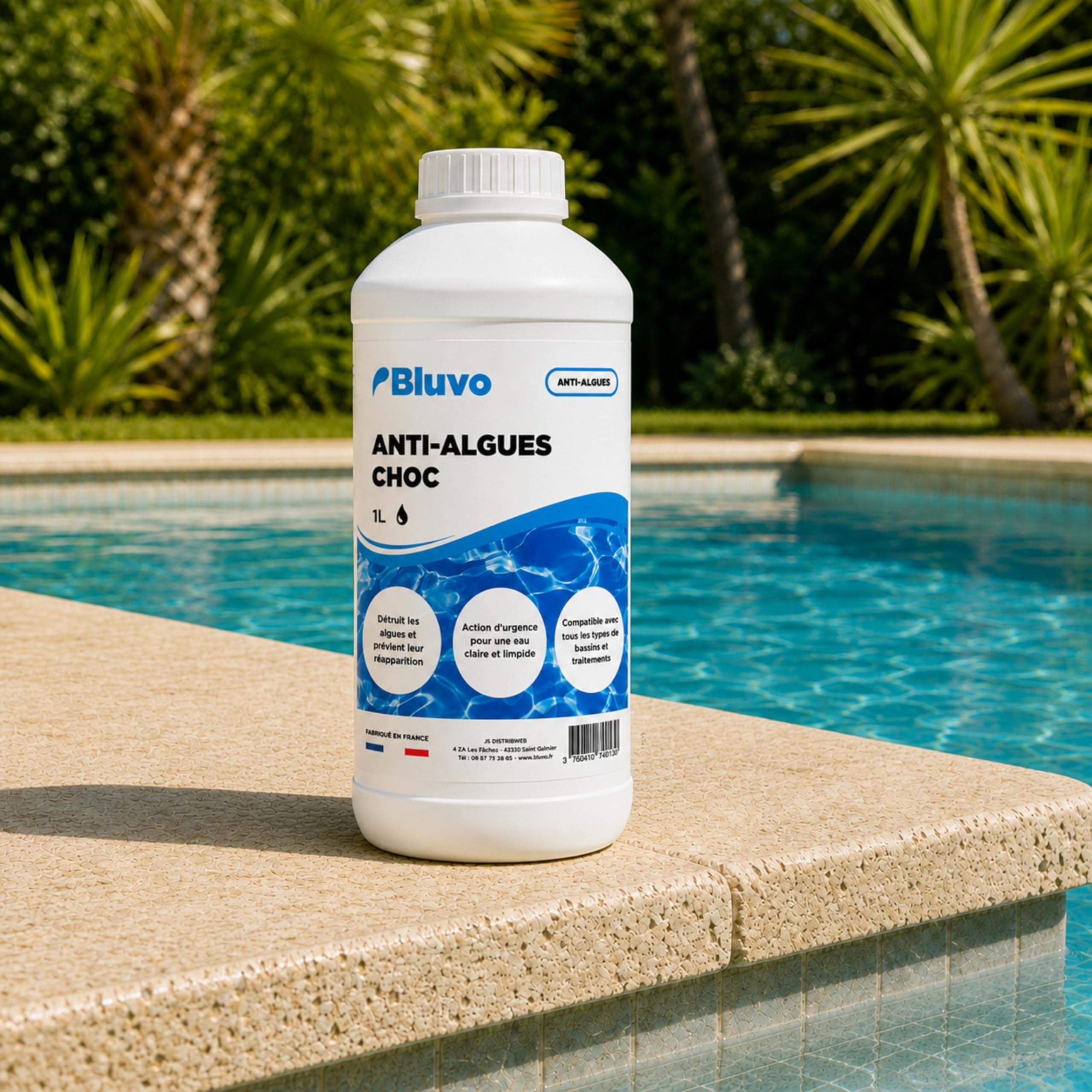Algicide Anti-Algues Choc Piscine 1L | Rattrapage Eau Verte & Eaux Troubles | Double Action Préventive & Curative | Stop Algues pour Piscine et Spa