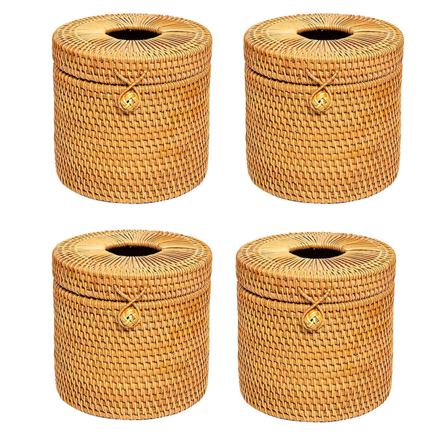 Hndhbfgrt 4X Rattan Tissue Box Toilet Paper Cover Wicker Decorative Holders with Lid for Storage Single Roll