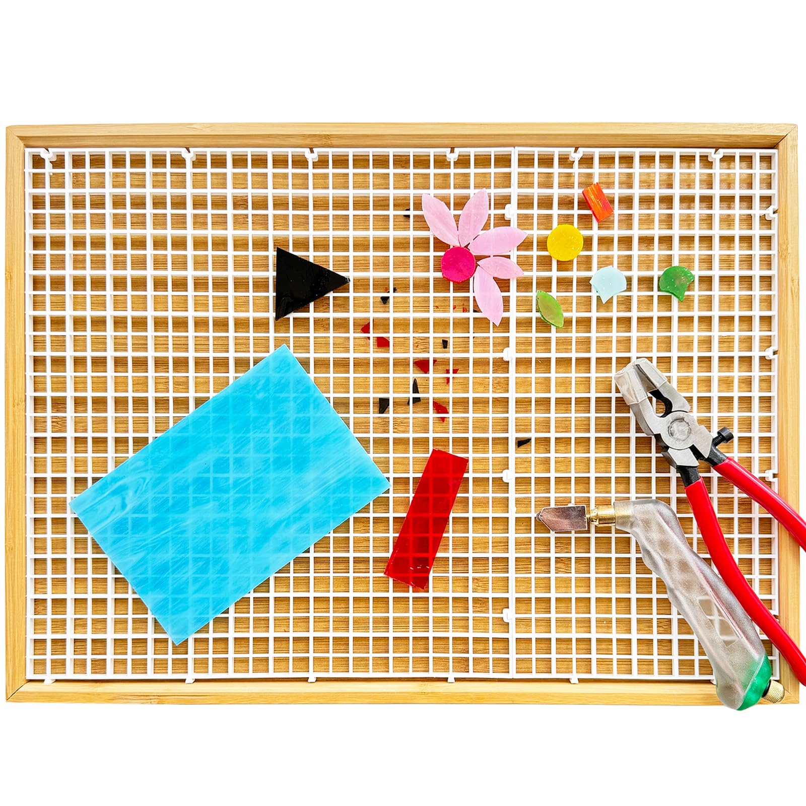 17"x12" Stained Glass Cutting Mat, Double-Layer Detachable Design, Great for Scoring and Cutting Glass, Catching Glass Shards, Stained Glass Cutting Tools Supplies (1 Type Grid - White)