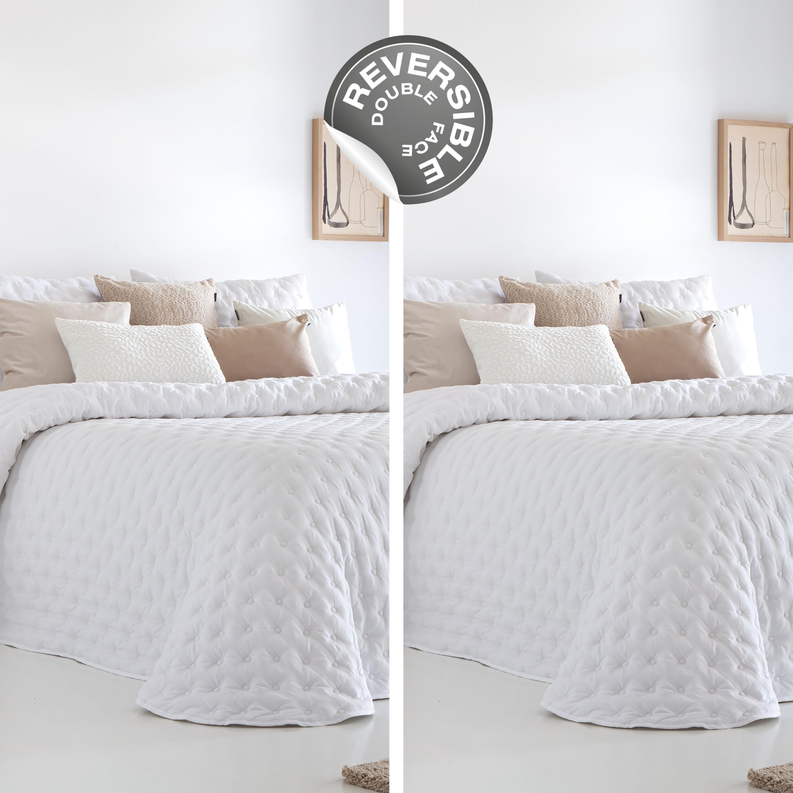 Fundeco - Edredón Conforter Invierno - Colcha de Invierno Modelo Anisa - Color Blanco - Cama 105 - Incluye 2 Fundas Cojín 50 x 70 cm - Suave y de Fácil Lavado