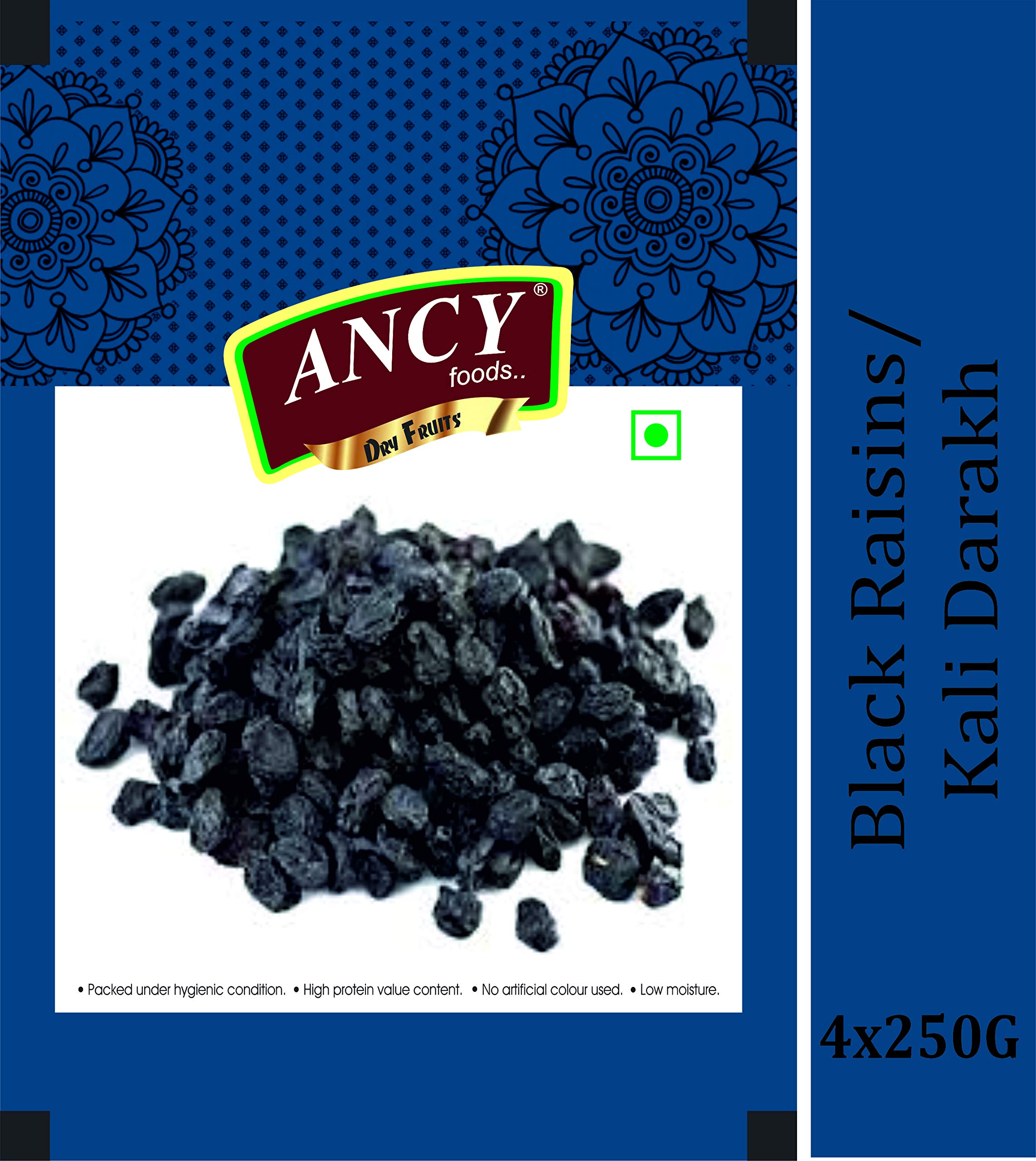 Ancy Foods Premium Dry Fruits Black RaisinKali Darakh 1kg, Pack of 4x250g, NATURAL