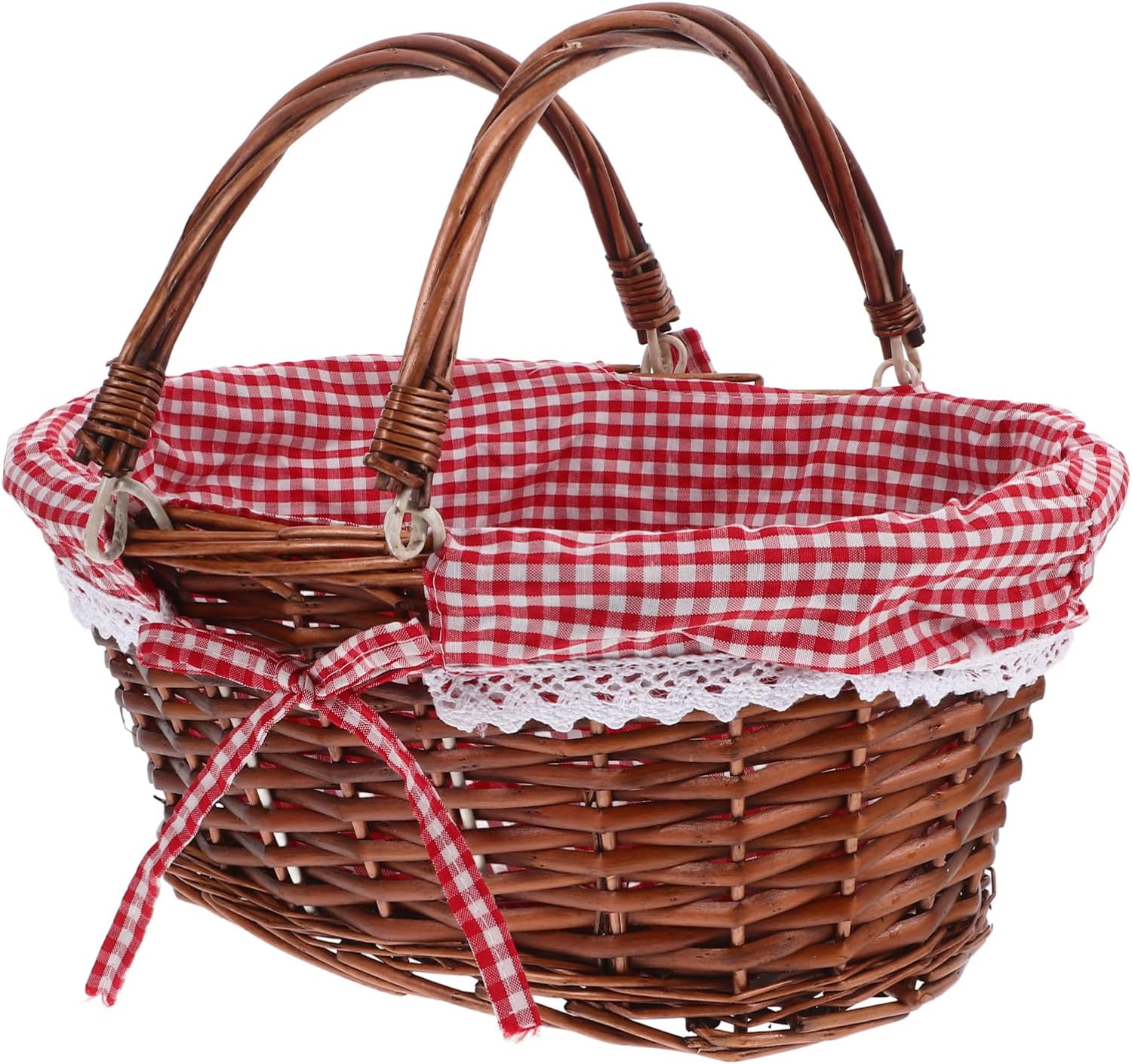 MERRYHAPY Wicker Picnic Basket Handles Hand Woven for Fruit and Candy Storage Outdoor Picnic Accessory for Easter Hunts and Home Decor