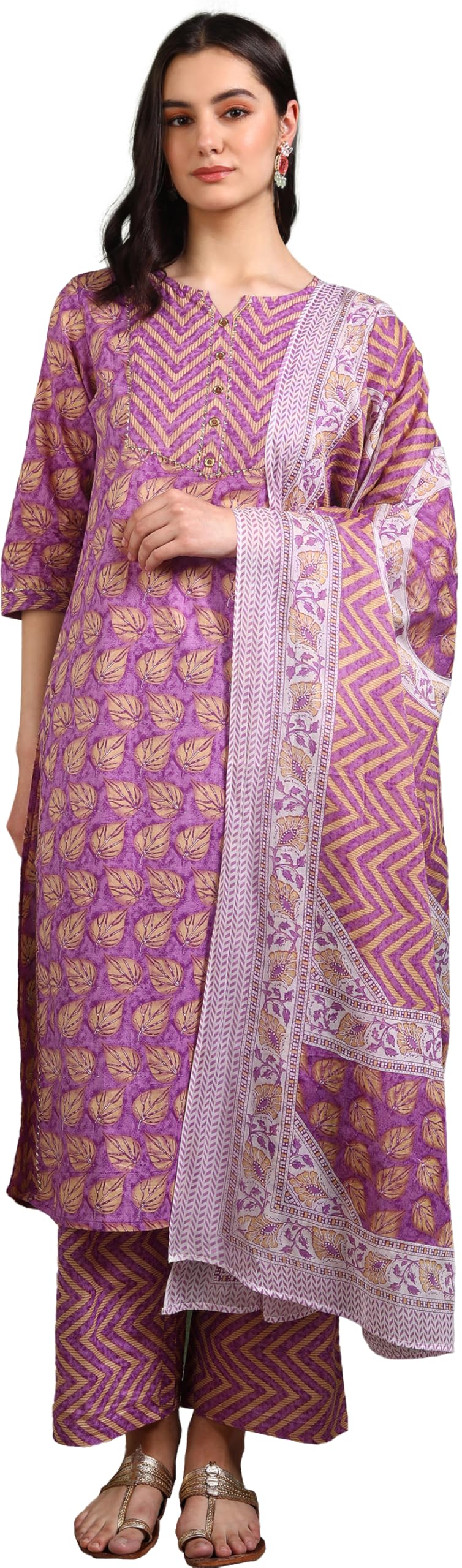 Women's Rayon Floral Printed 3/4th Sleeve Regular Fit Mandarin collar A-Line Kurta-image-24