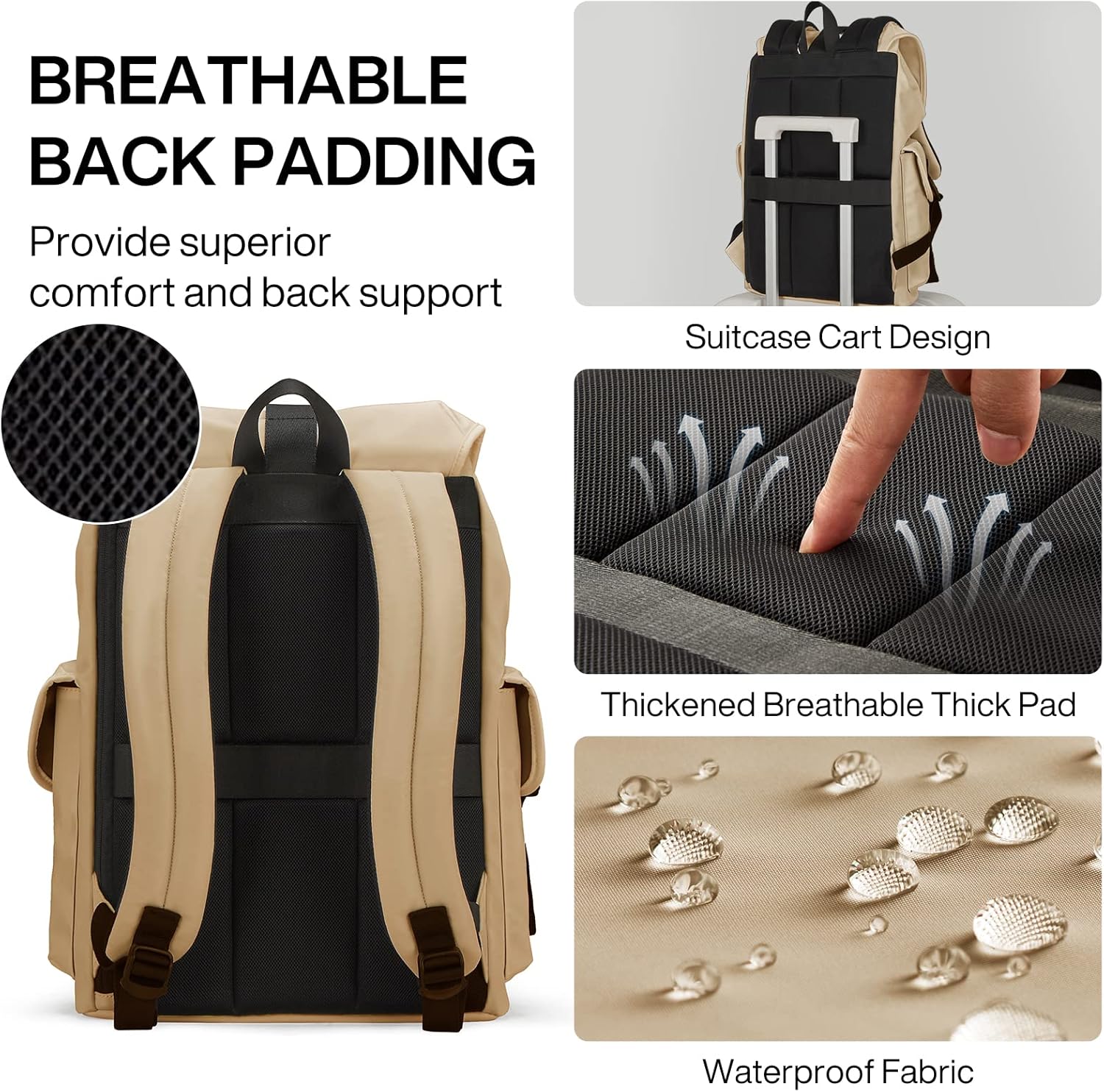 mixi Travel Laptop Backpack for Women & Men, Carry On Backpack fits 16'' Laptop Waterproof Rucksack,17 Inch, Mocha Brown - Image 5