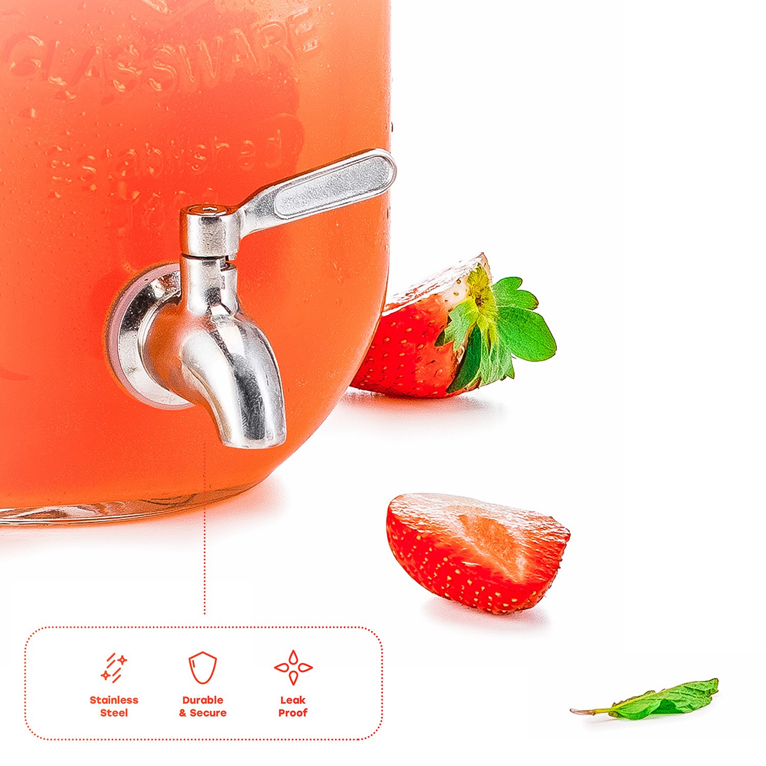 Aazon.co | KooK Glass Drink Dispenser, With Leak-Proof Stainless