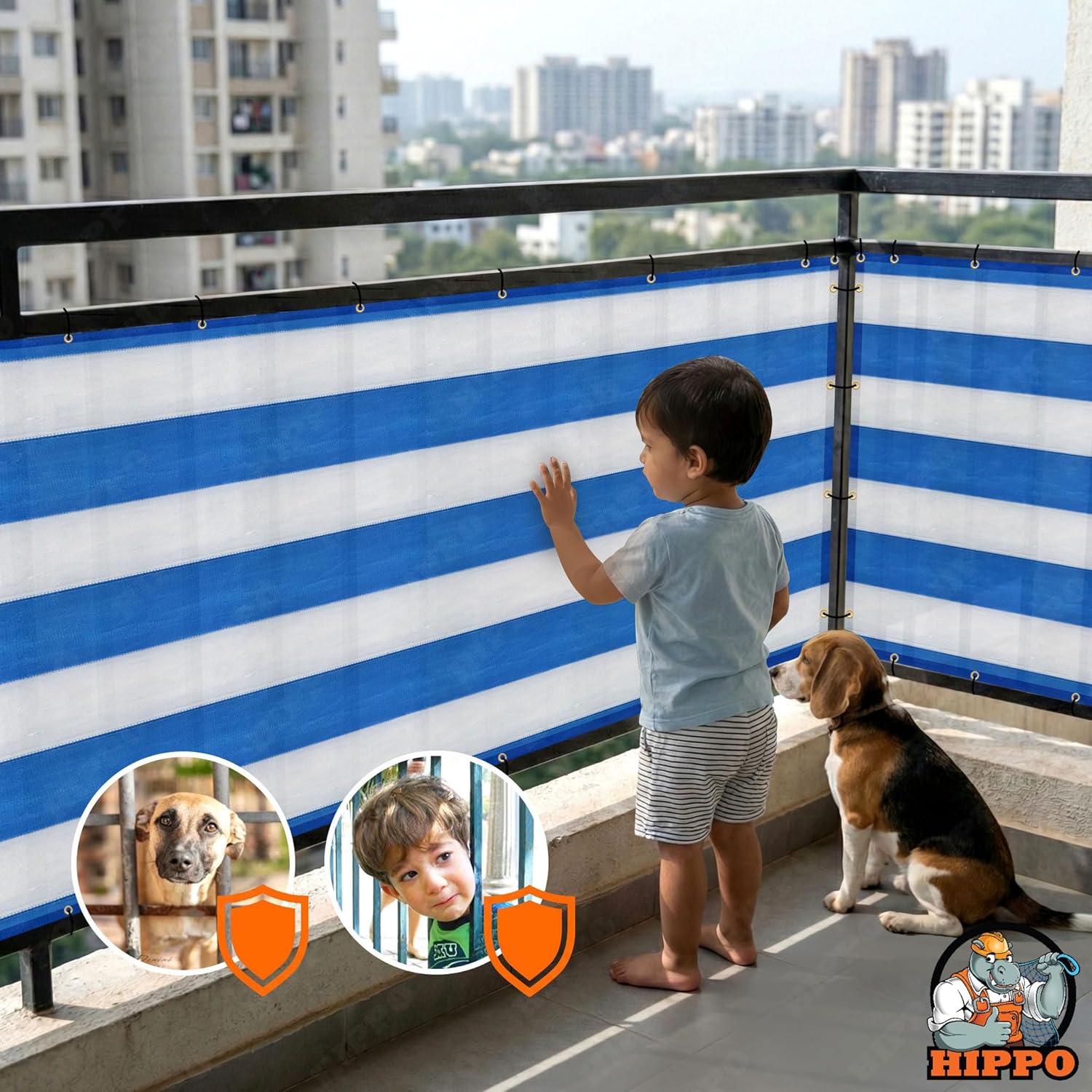 Railing Safety Net for Kids & Pets | Stripe Design, Safety Net for Staircase, Terrace & Window Railings | Child Safety, Pet Protection, Strong & Durable (Blue-White, 1MTX4MT)
