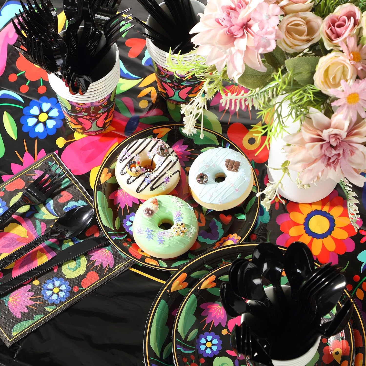 Oudain 162 Pcs Mexican Party Decorations 2 Mexican Serape Tablecloths Dia De Los Muertos Rectangular Mexio Party Plates Serape Napkins Fiesta Theme Dinnerware Set (Fiesta)