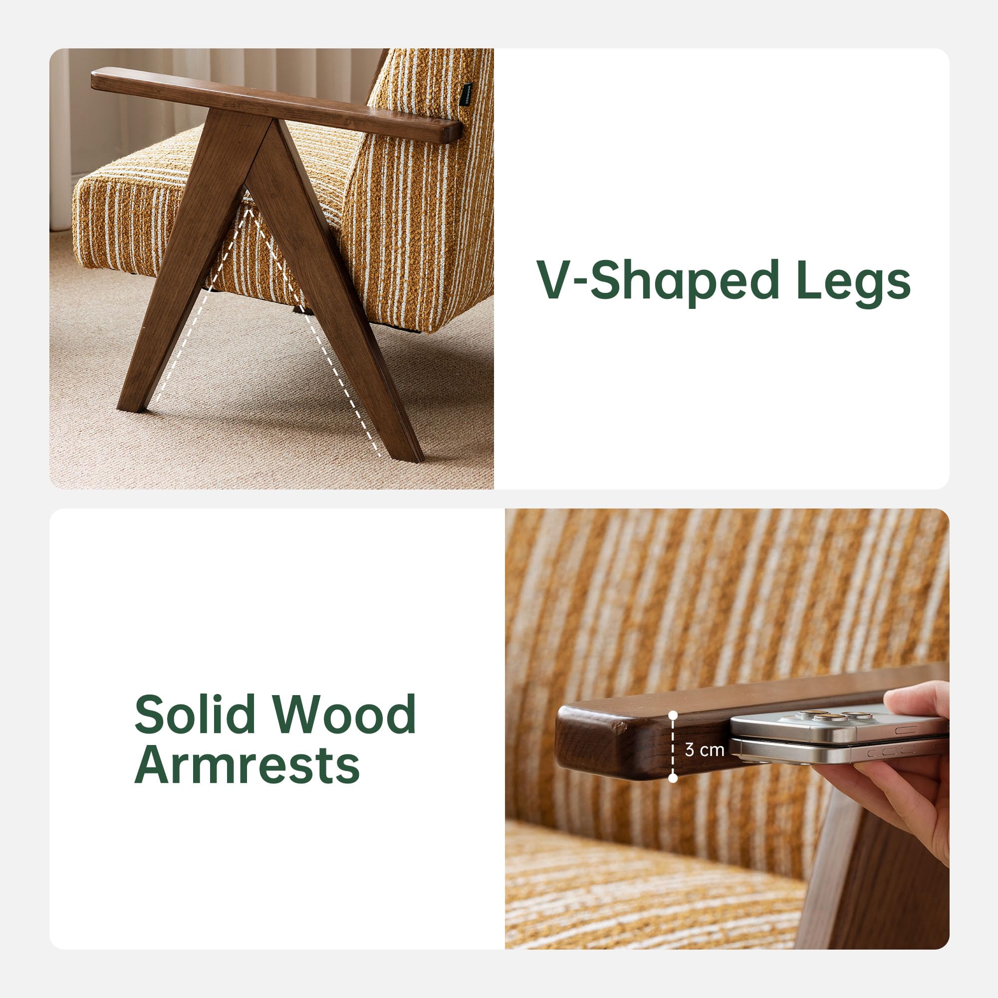 Poltrona da salotto in legno, stile retrò, con ampia seduta imbottita e design a righe, per soggiorno, camera da letto, ufficio, casa