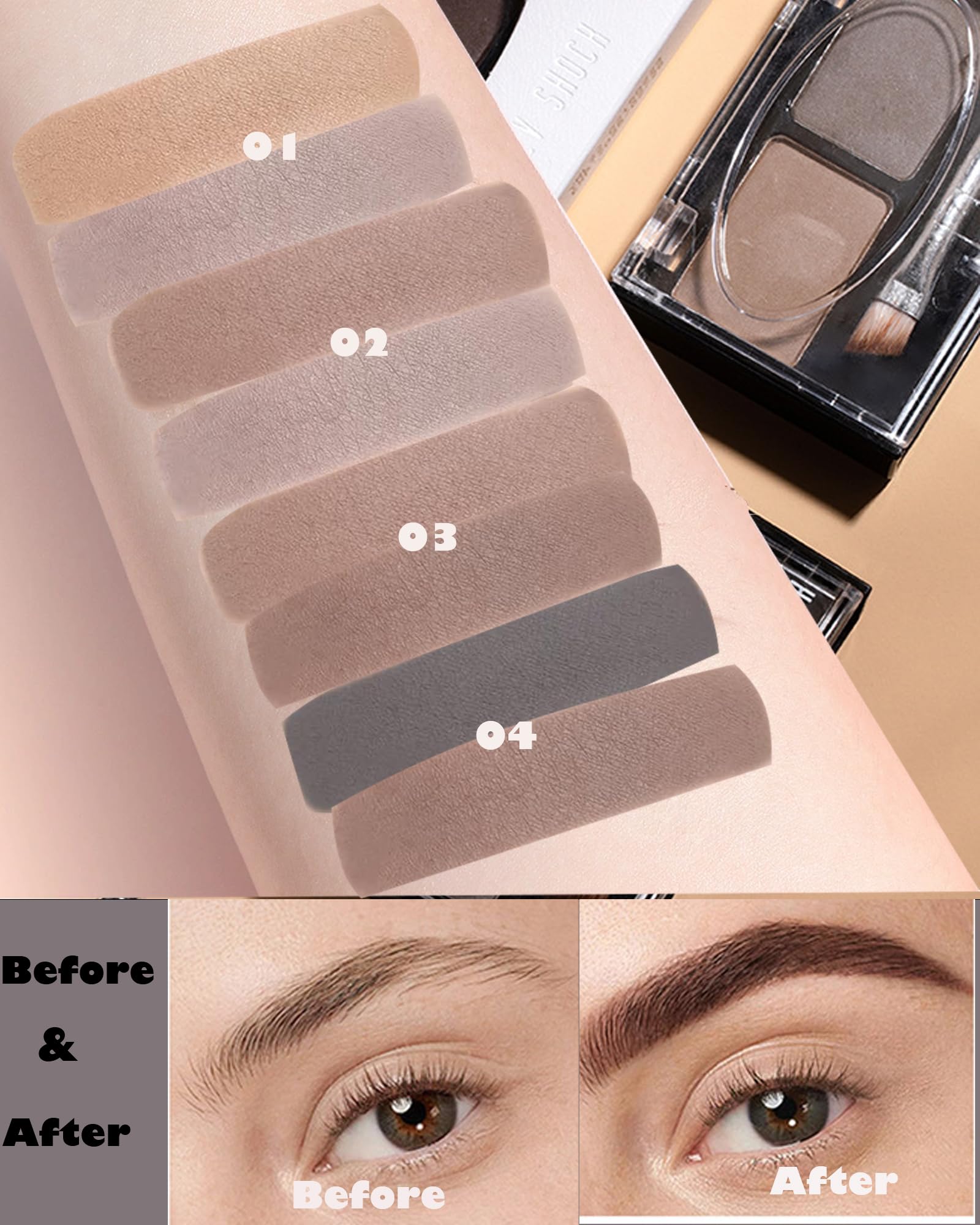 Augenbrauenpuder für Frauen, 2 Farben, wasserfest, hellbraun, grau, langanhaltendes Augenbrauenpuder zum Füllen und Formen von Augenbrauen, natürliche Kontur, Lidschatten,