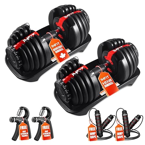 IMFit Adjustable Dumbbell Set (5 - 52.5 lbs) Single/ Pair(Set of 2) with Free Hand Grip | 15 Adjustable Weight Settings (Colour-Black) IMFit 2026 AIO Dumbbells (1.65lbs - 30/52/85lbs) Barbell, Kettlebells, Push up Stand (Colour-Grey) | Space Efficient Compact Design, Easily Switch Exercises | Dumbbells Set for Fitness & Home Gym, Poids Ajustable, Haltere Ajustable Alteres Poids - Black - Set of 2 Dumbbells
