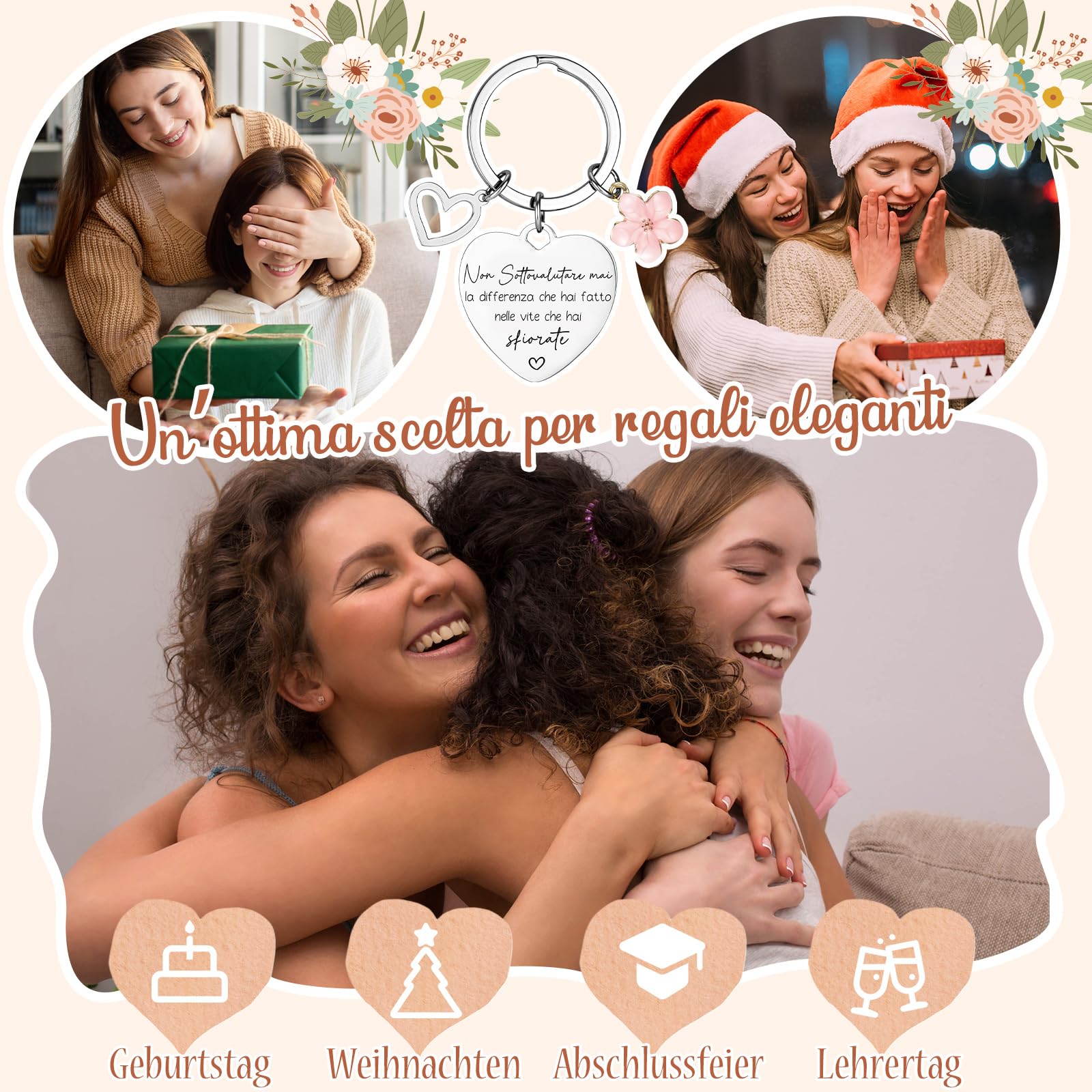 Xuniea Regalo per Maestra Fine Anno, Trousse da Trucco Arcobaleno con Portachiavi Motivazionale, Idee per Insegnante, Collega o Amica, Regalo Laurea, Compleanno, Dimissioni Giorno degli Insegnanti