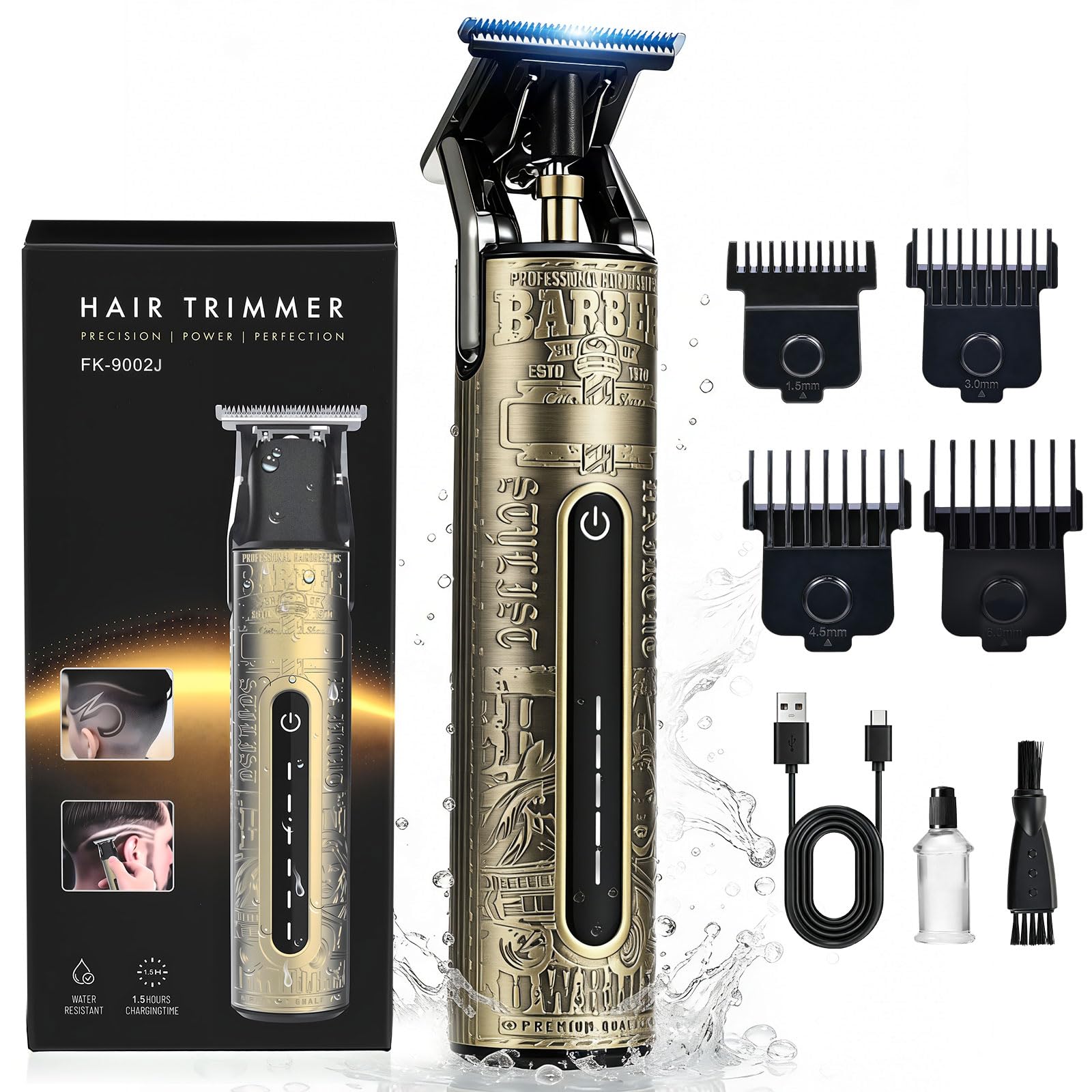YIDON Beard Trimmer Men Hair Clippers, Cordless Electric Razor for Men Hair Trimmer Type-C Charging, LCD Screen, Zero Gapped T Blade Head Shaver, Waterproof Grooming Kit