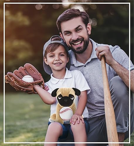 Miniatura 6 de DolliBu Peluche de perro Pug con peluche de béisbol, pug suave y abrazable, adorable juguete de peluche para perro, juguete de peluche suave