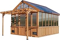 Backyard Discovery Bellerose XL 13x11 Cedar Walk-in Greenhouse Kit: Pergola, Exhaust Fan, PowerPort, Shelves for Year-Round Gardening
