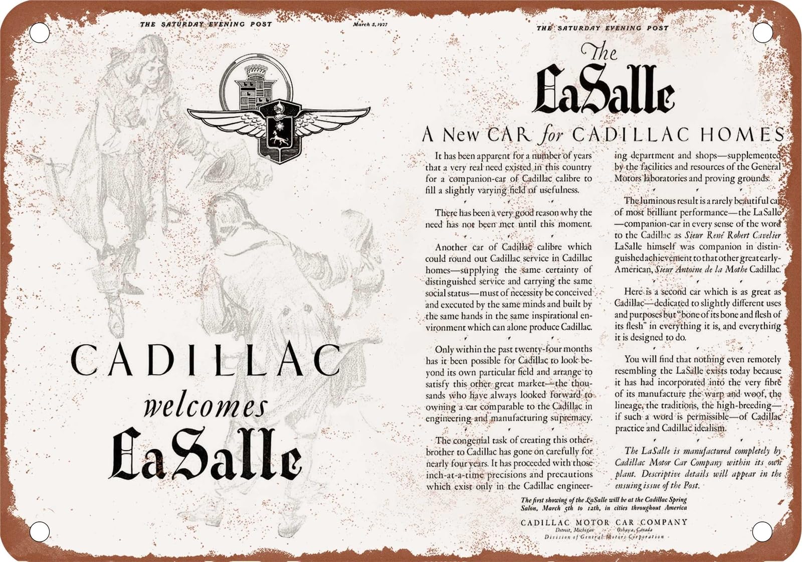 METAL SIGN - 1927 LaSalle Vintage Ad 09 - Old Retro Rusty Look home decor