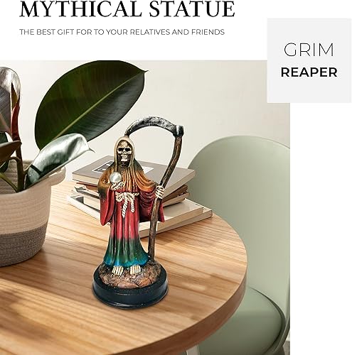 Miniatura 4 de Estatua de Santa Muerte de 5 pulgadas, estatua de la parca en túnica de arco iris, figura de la muerte santa