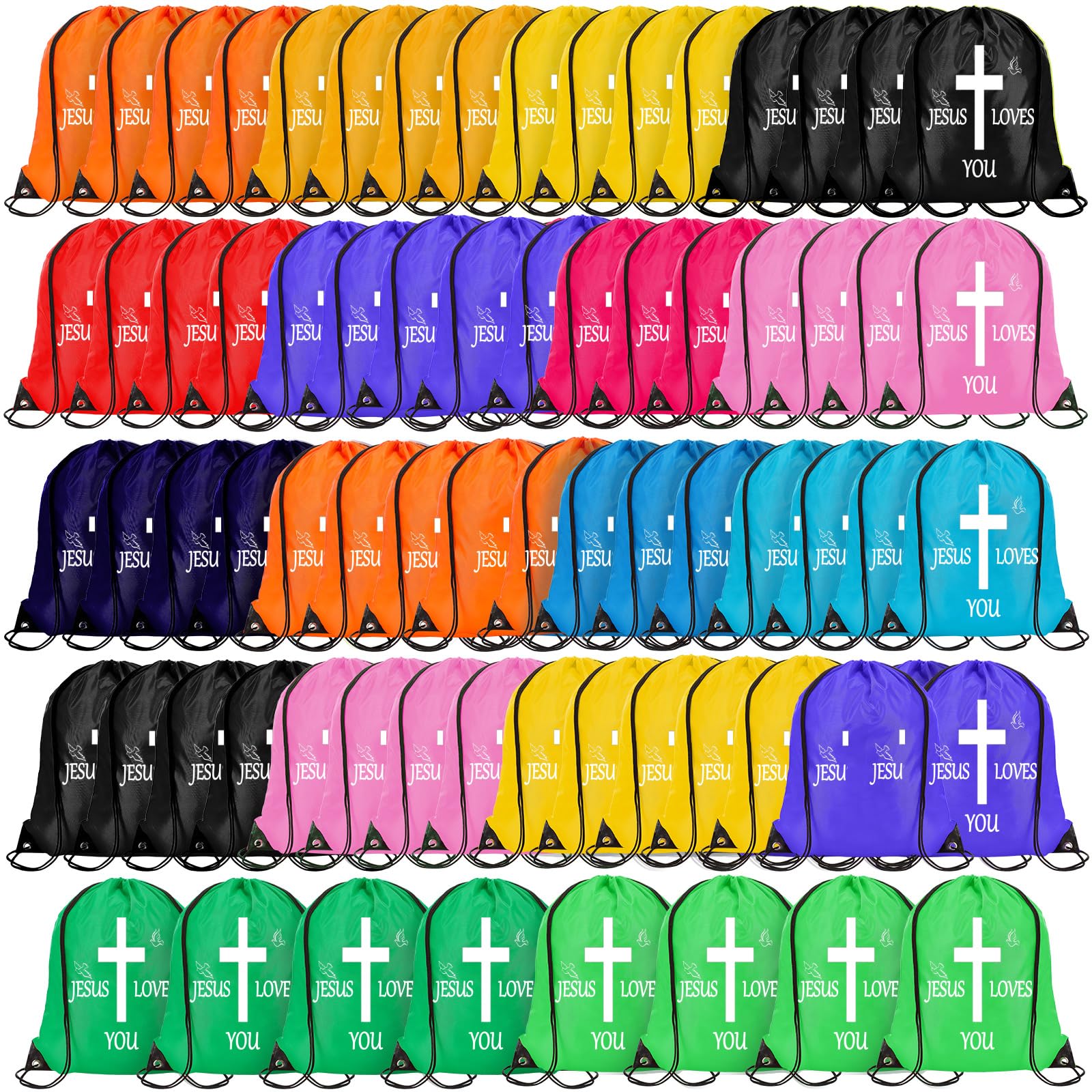 Yaure Joy 80 Pcs Jesus Loves You Drawstring Backpack Bulk Christian Religious Gift Bag for Church, Conference, Homeless