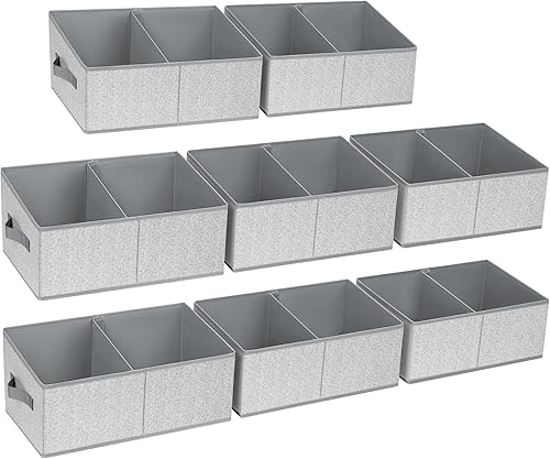 Miniatura 14 de DIMJ - Organizadores de estante grande para armario, cestas organizadoras trapezoidales de tela plegables con asas y divisor, cajas de Gris plateado