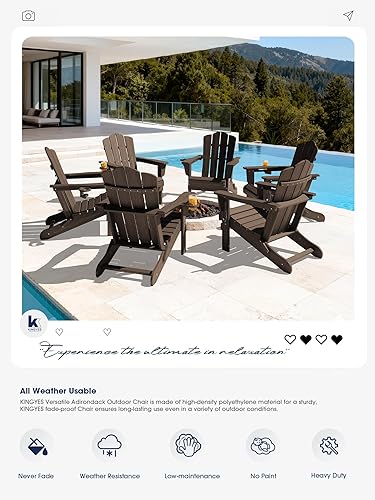 Miniatura 7 de Juego de sillas Adirondack plegables KINGYES de 2, Silla plegable Adirondack de HDPE para todo clima, Café