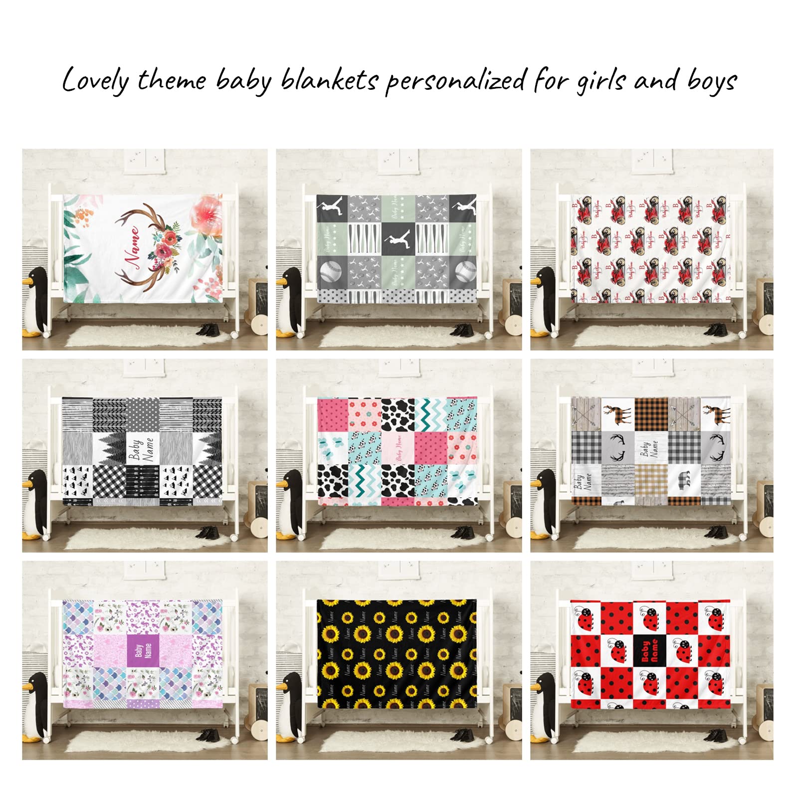 Personalized Cute Cow Baby Blanket for Girls Boys, Customized Baby Blanket with Name, Custom Super Soft Blankets for Kids, Swaddling Blankets for Newborn Infant Toddler