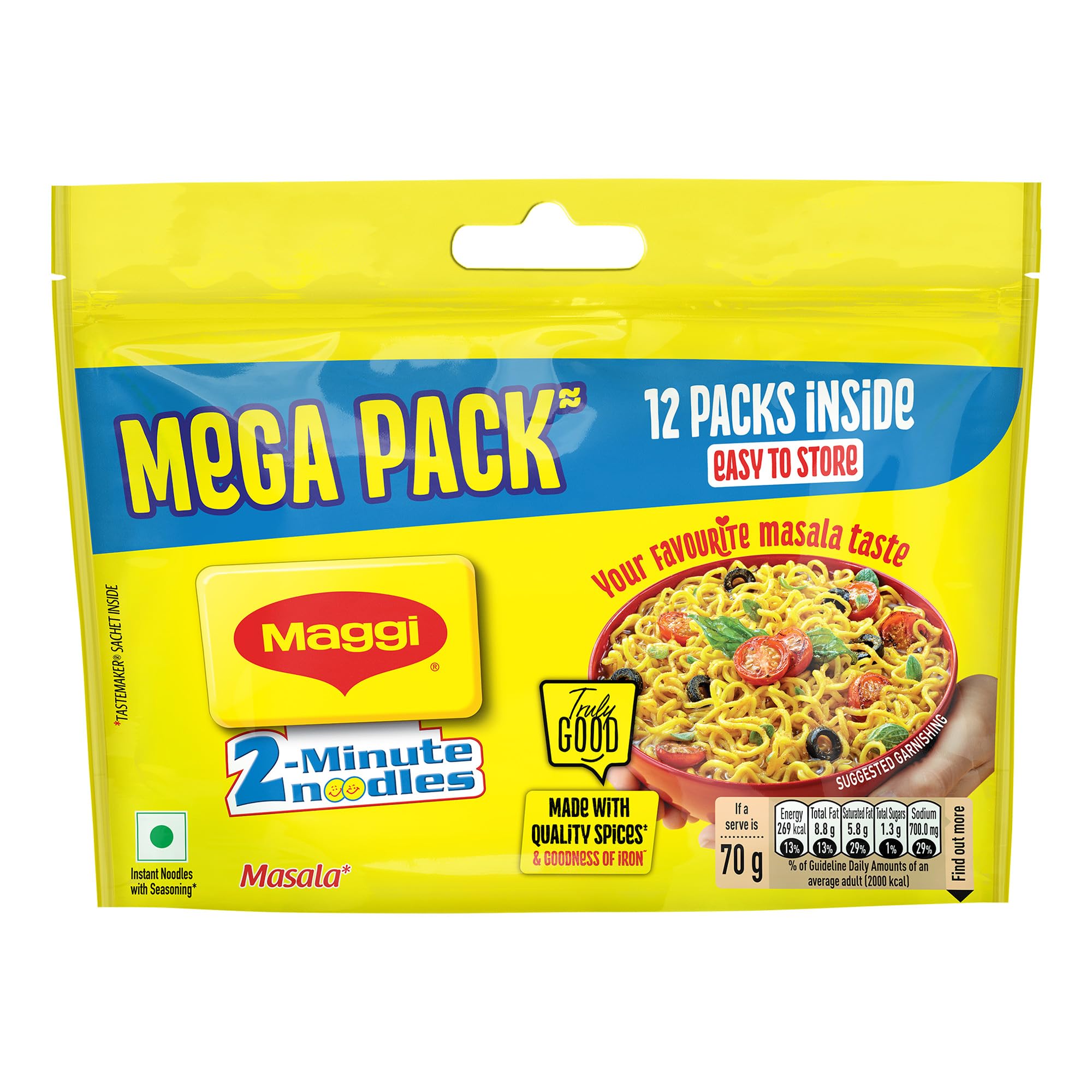 Maggi 2-Minute Noodles Masala, 70g (Pack of 12)